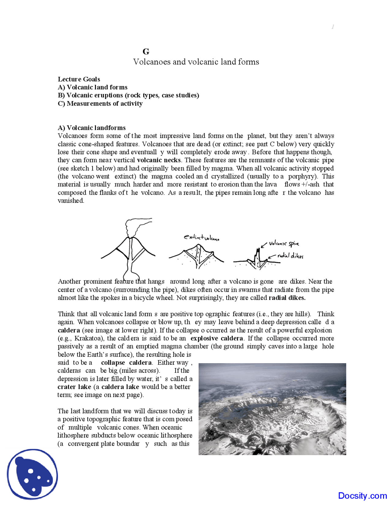 Volcanic Land Forms - General Geology - Lecture Notes - Docsity