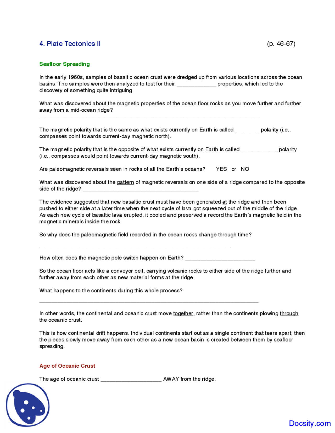 Seafloor Spreading - General Geology - Lecture Notes | Study notes ...