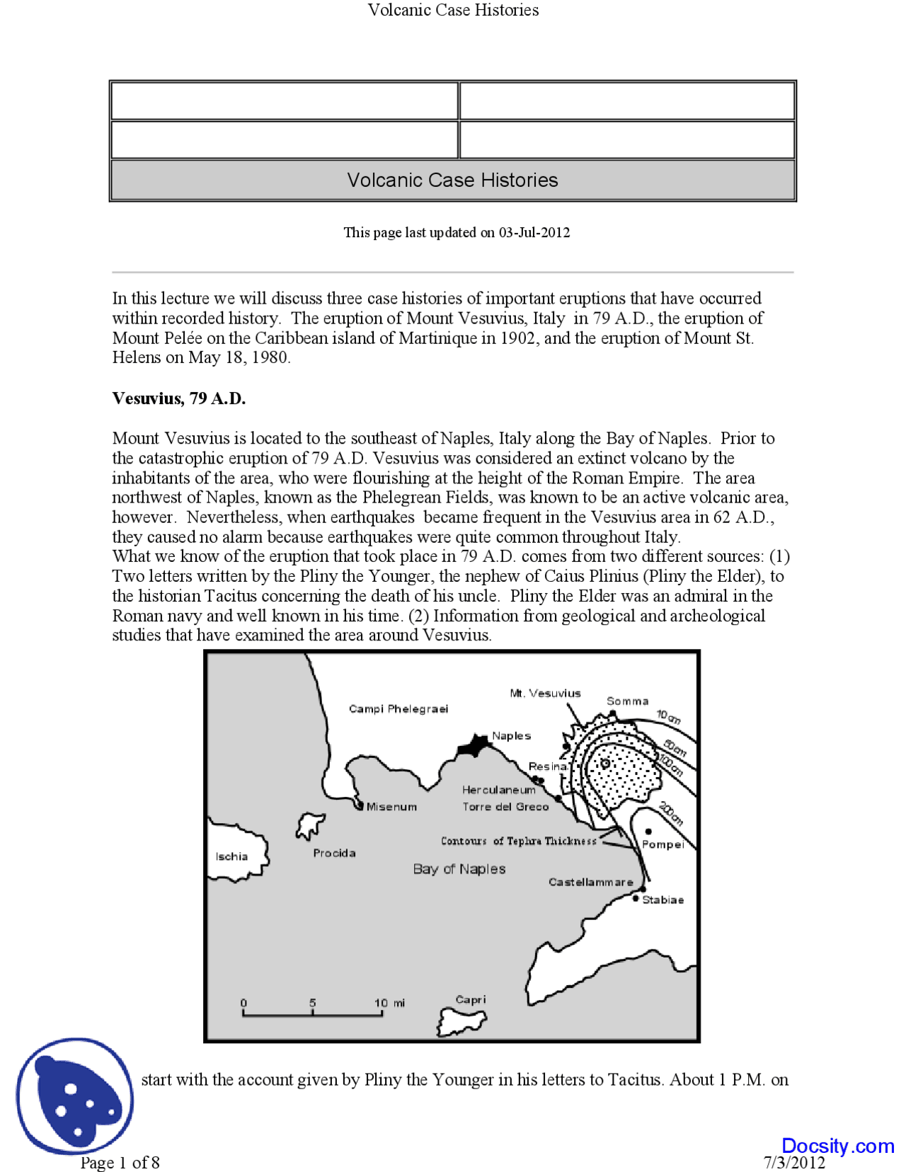 Volcanic Case Histories - General Geology - Lecture Notes - Docsity