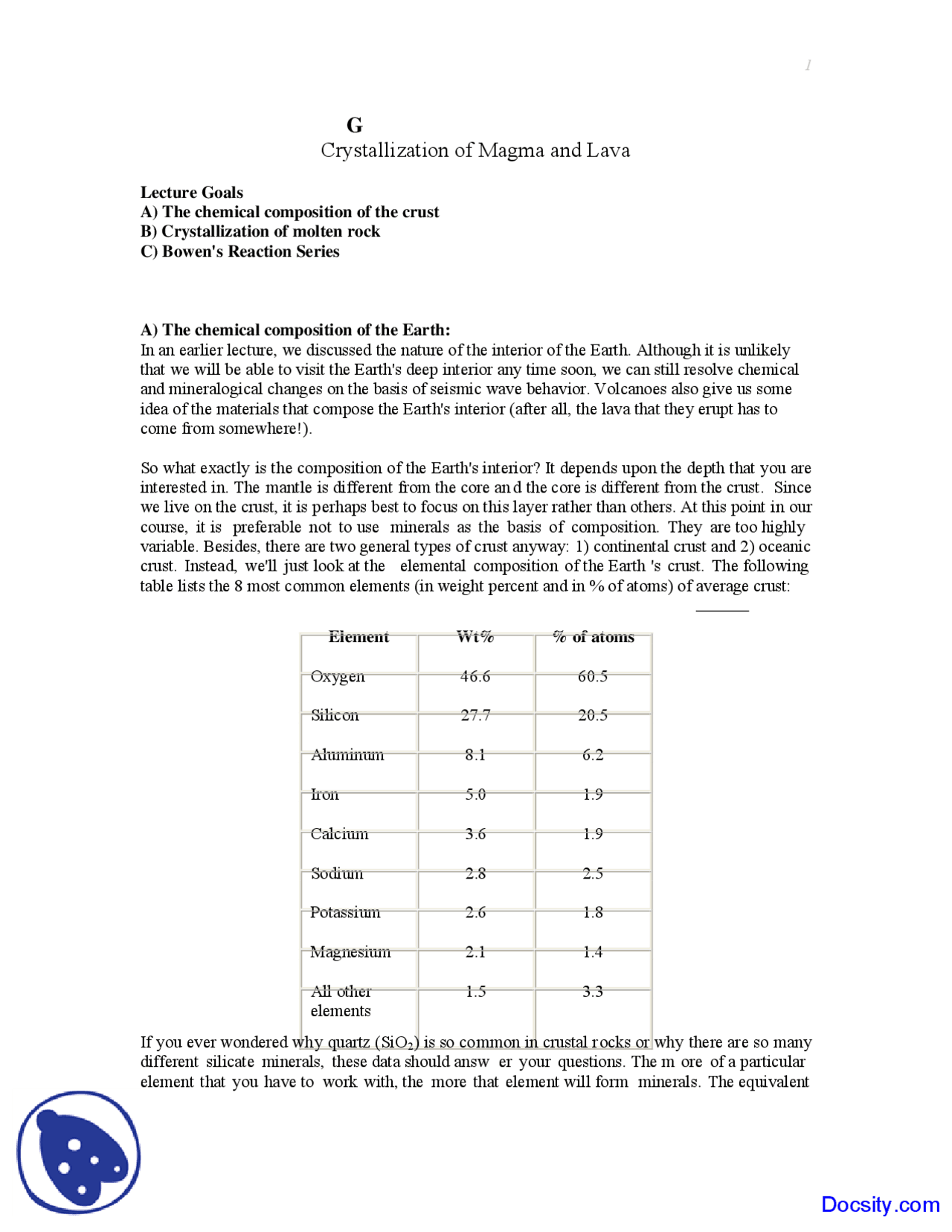 Crystallization - General Geology - Lecture Notes - Docsity