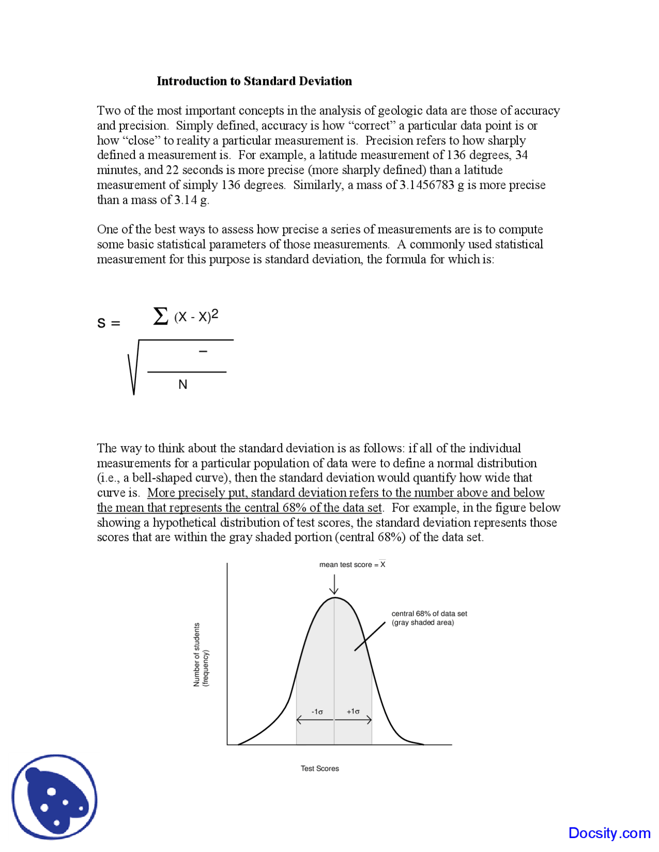 Introduction to Standard Deviation Field Geology lecture notes
