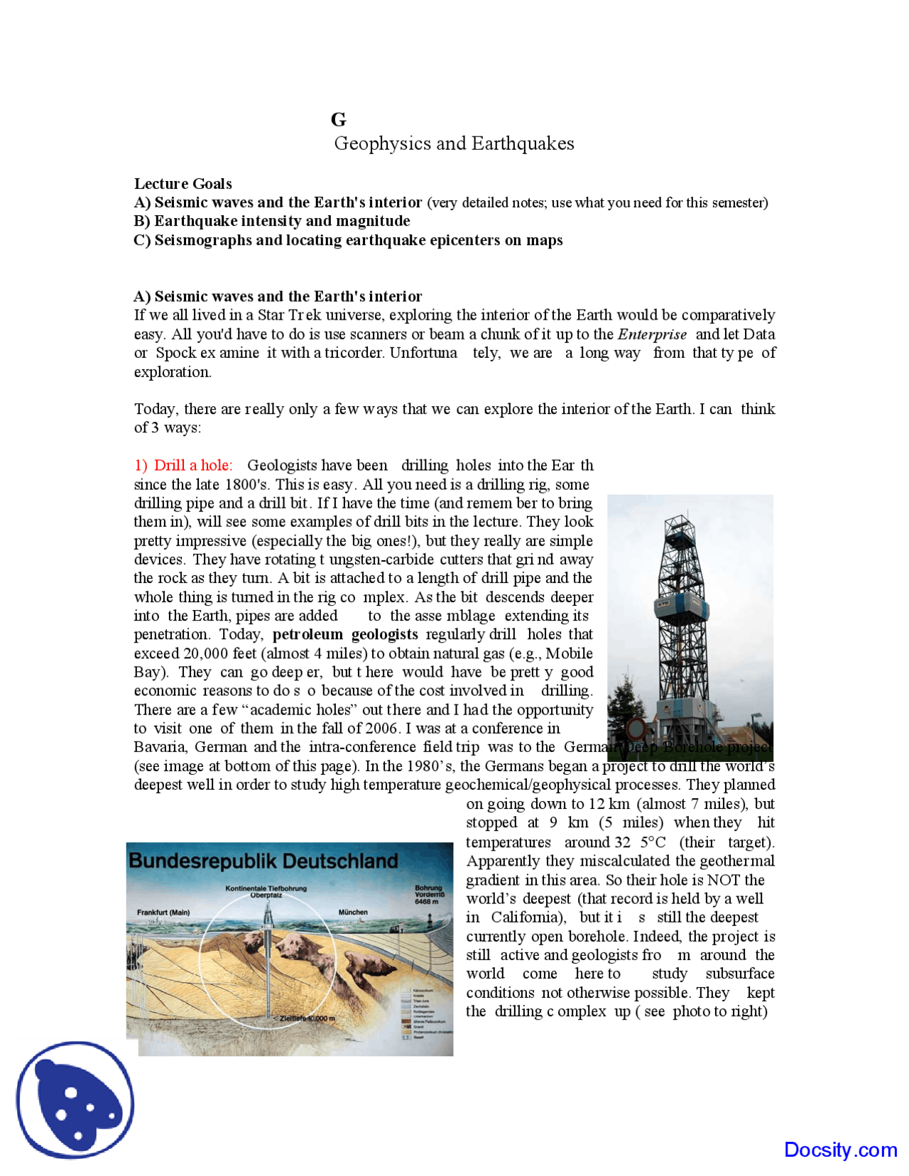 Geophysics and Earthquakes - General Geology - Lecture Notes | Study ...