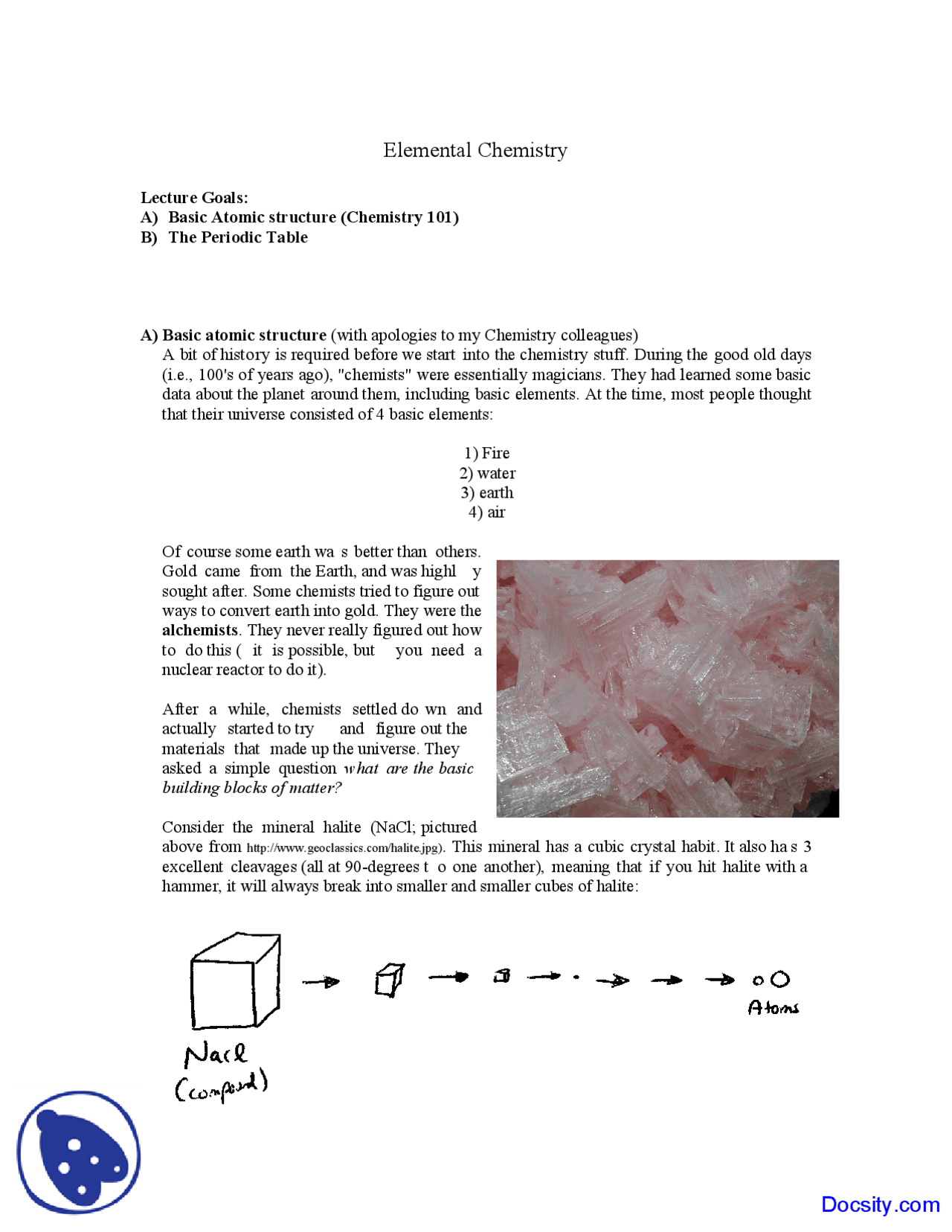 Elemental Chemistry - General Geology - Lecture Notes - Docsity