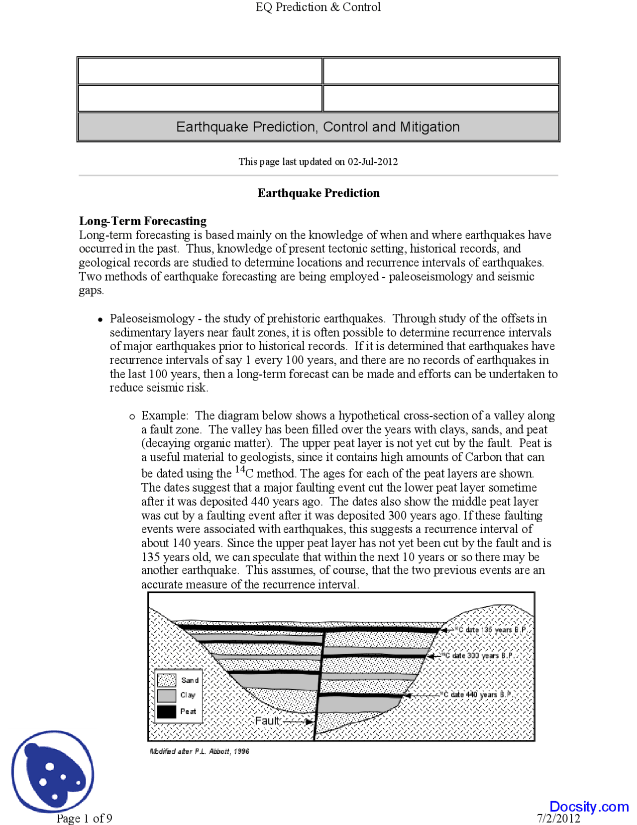 Earthquake Prediction - General Geology - Lecture Notes - Docsity