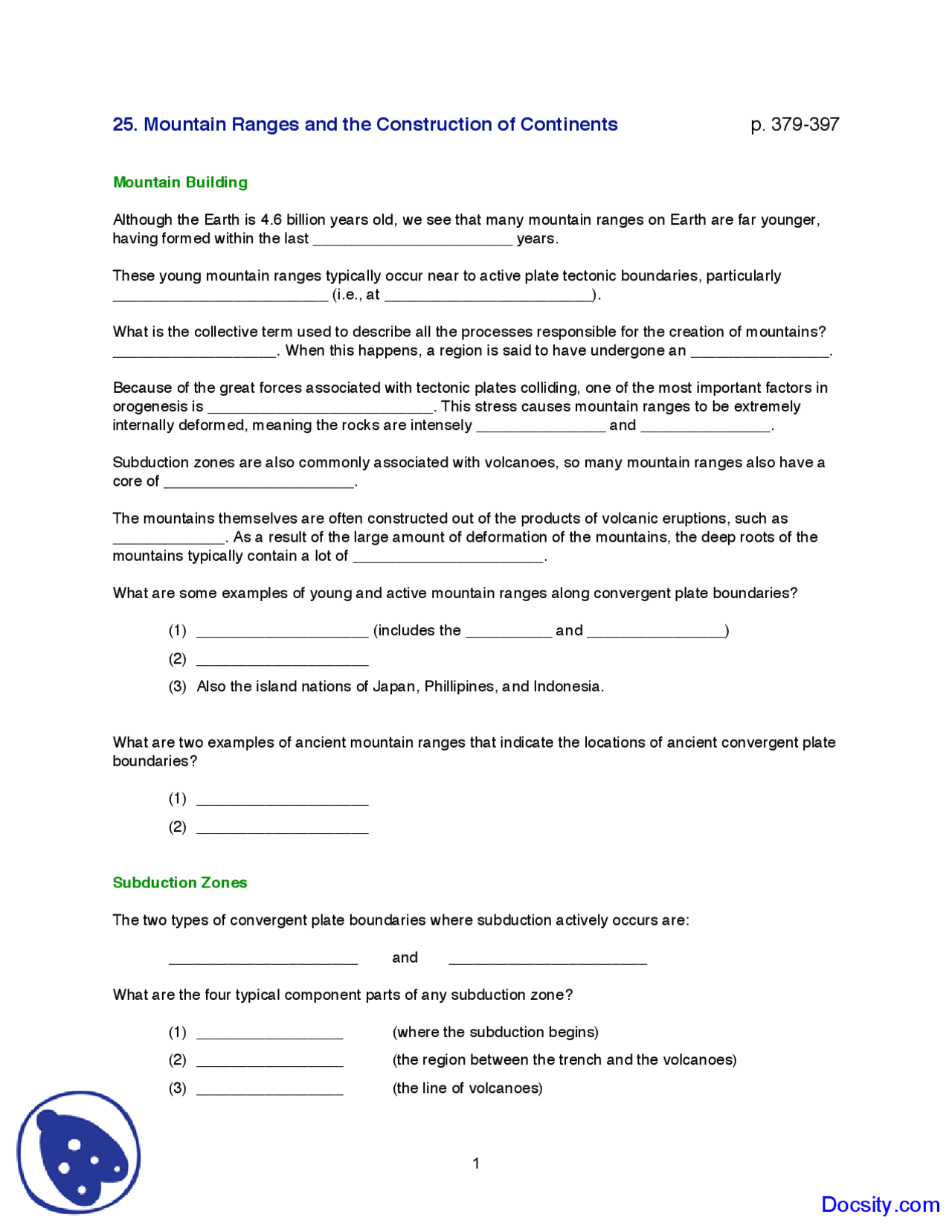 Mountain Ranges - General Geology - Lecture Notes - Docsity