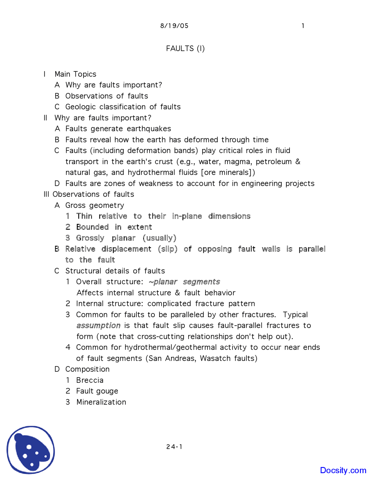 Geologic Field Notes Example Geologic Classification - Field Geology - lecture notes - Docsity