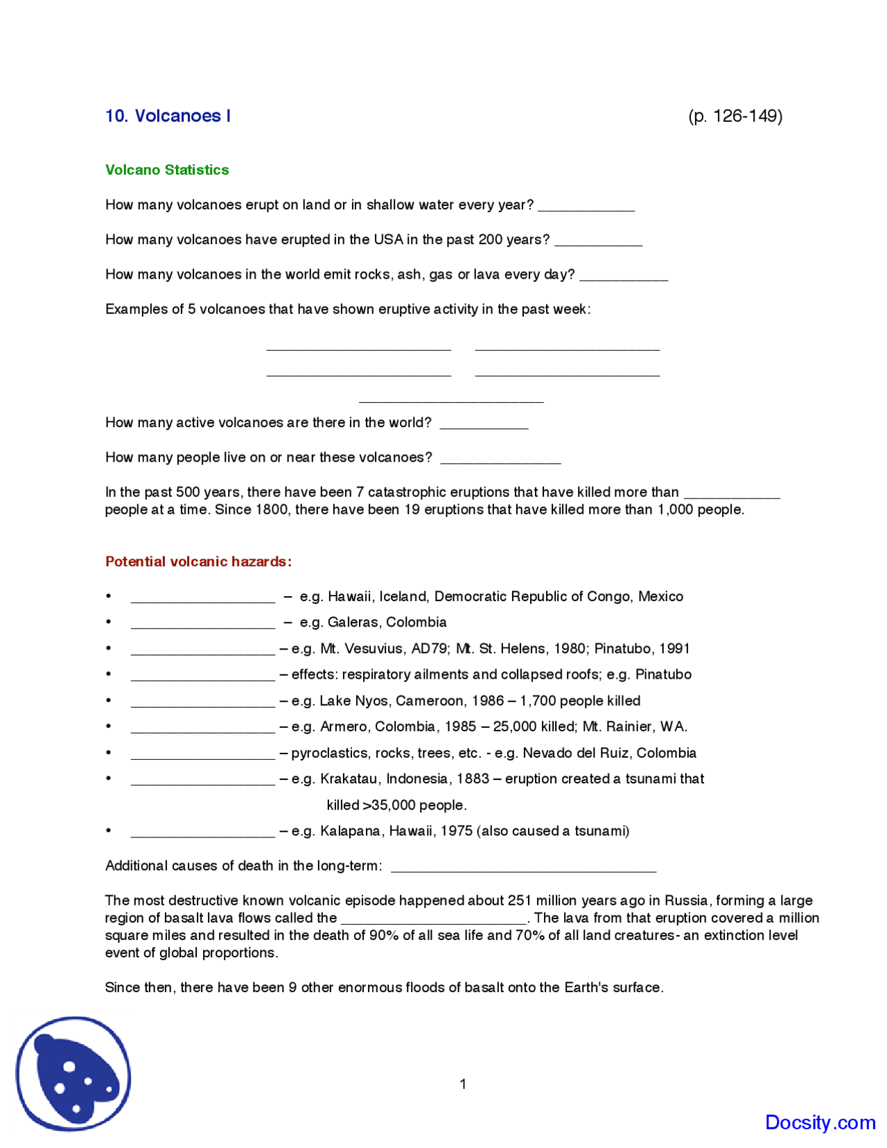 Volcano Statistics - General Geology - Lecture Notes - Docsity
