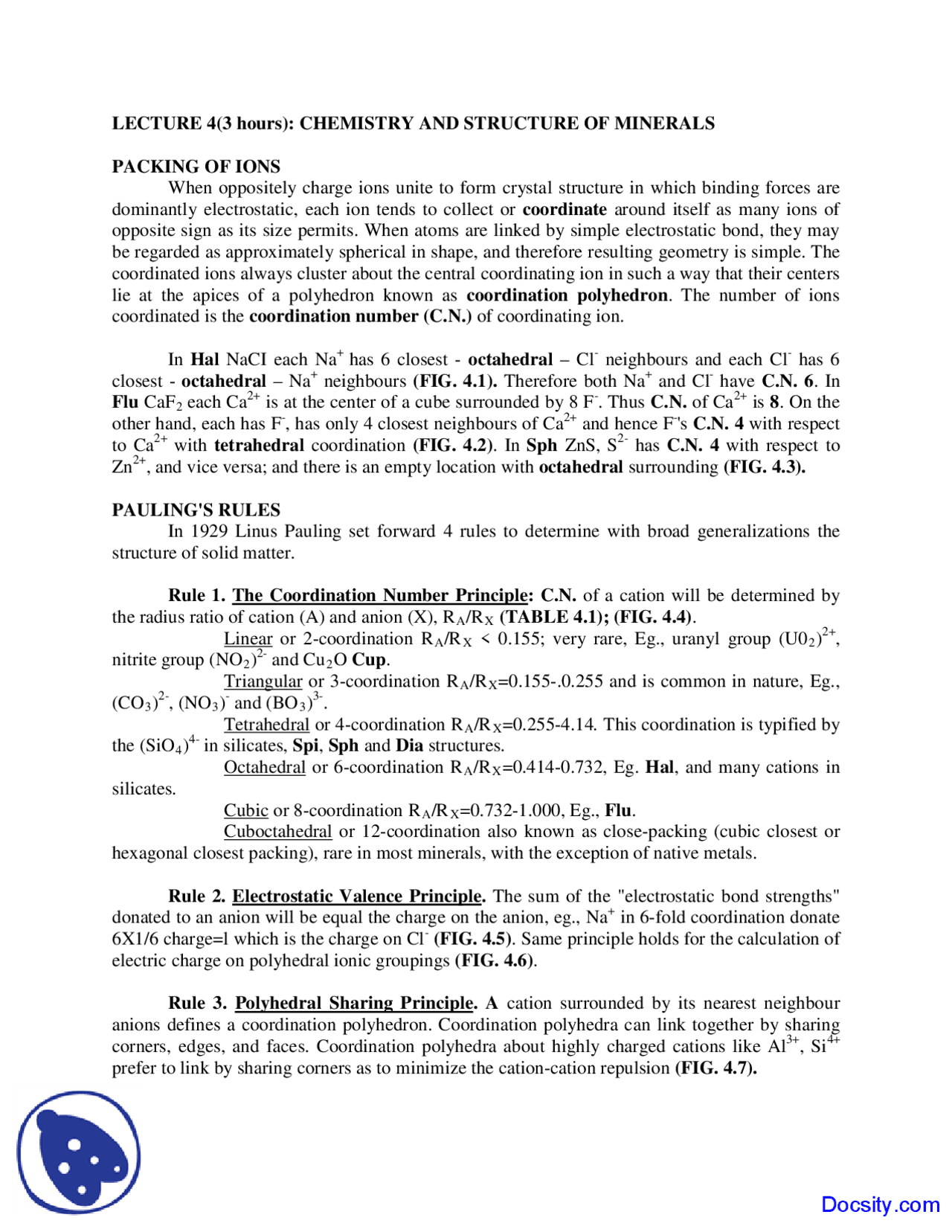 Chemistry and Structure of Minerals - Mineral Deposits - Lecture Notes ...