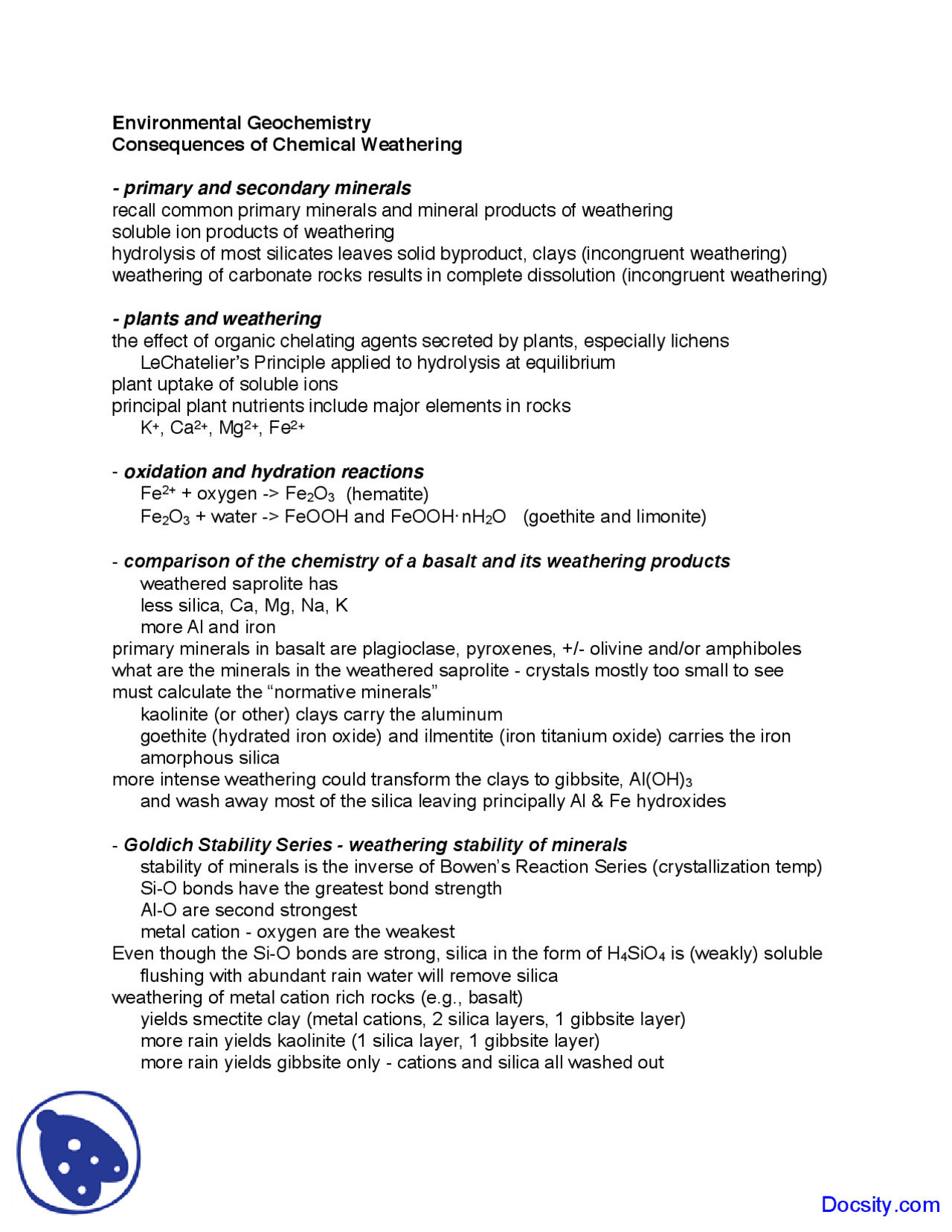 Consequences of Chemical Weathering - Mineral Deposits - Lecture Notes ...