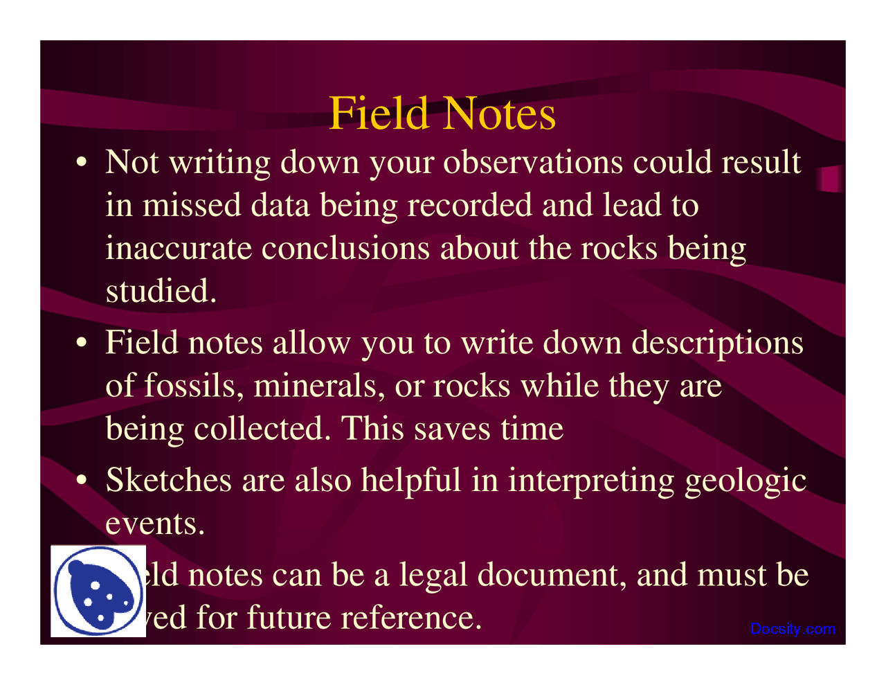 Geologic Field Notes Example Field Notes - Mineral Deposits - Lecture Slides - Docsity