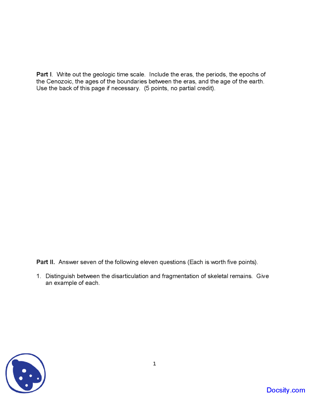 Geologic Time Scale Paleontology Exam Docsity