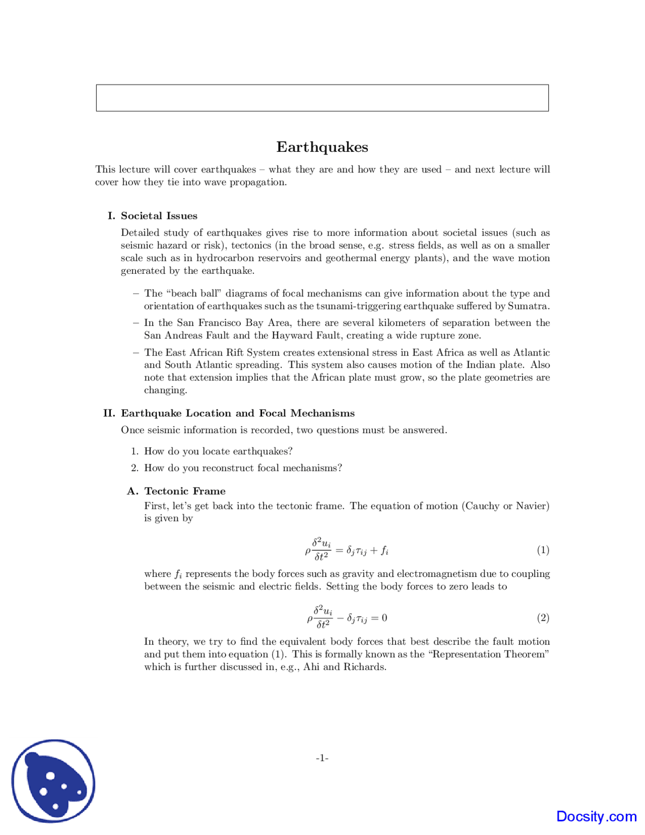 Earthquakes Seismology Lecture Notes Study Notes Geology Docsity