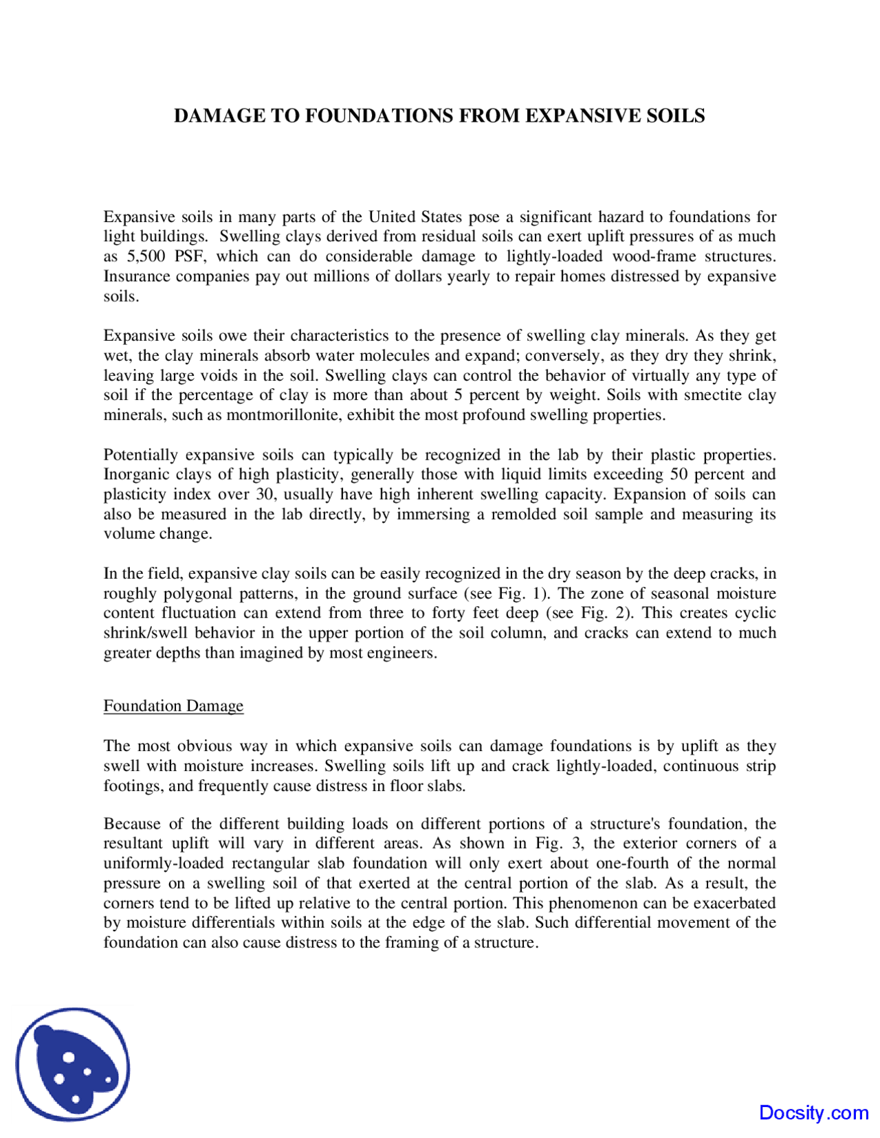 Expansive Soils - Engineering Geology - Lecture Notes - Docsity