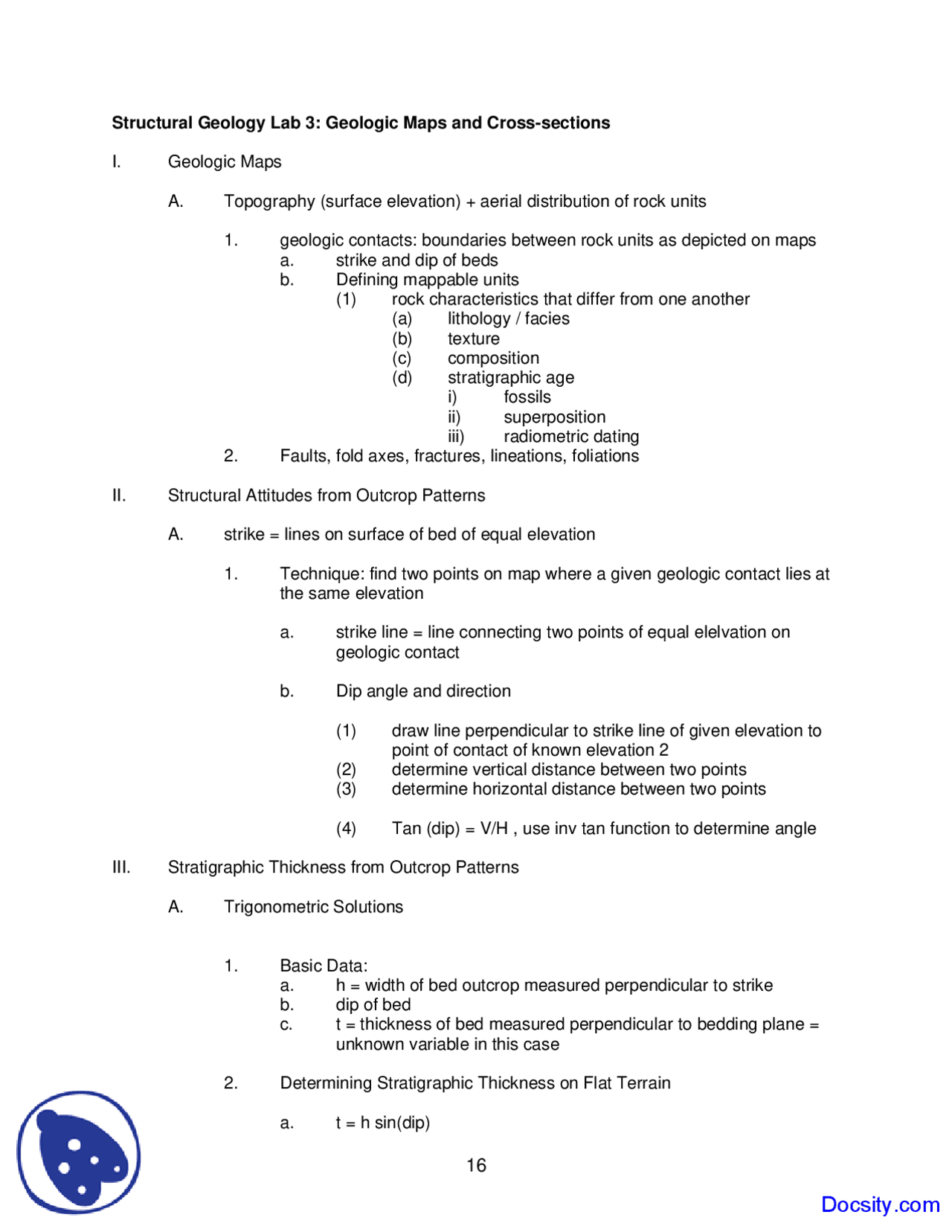 Geologic Field Notes Example Geologic Maps - Structural Geology - Lecture Notes | Study notes ...