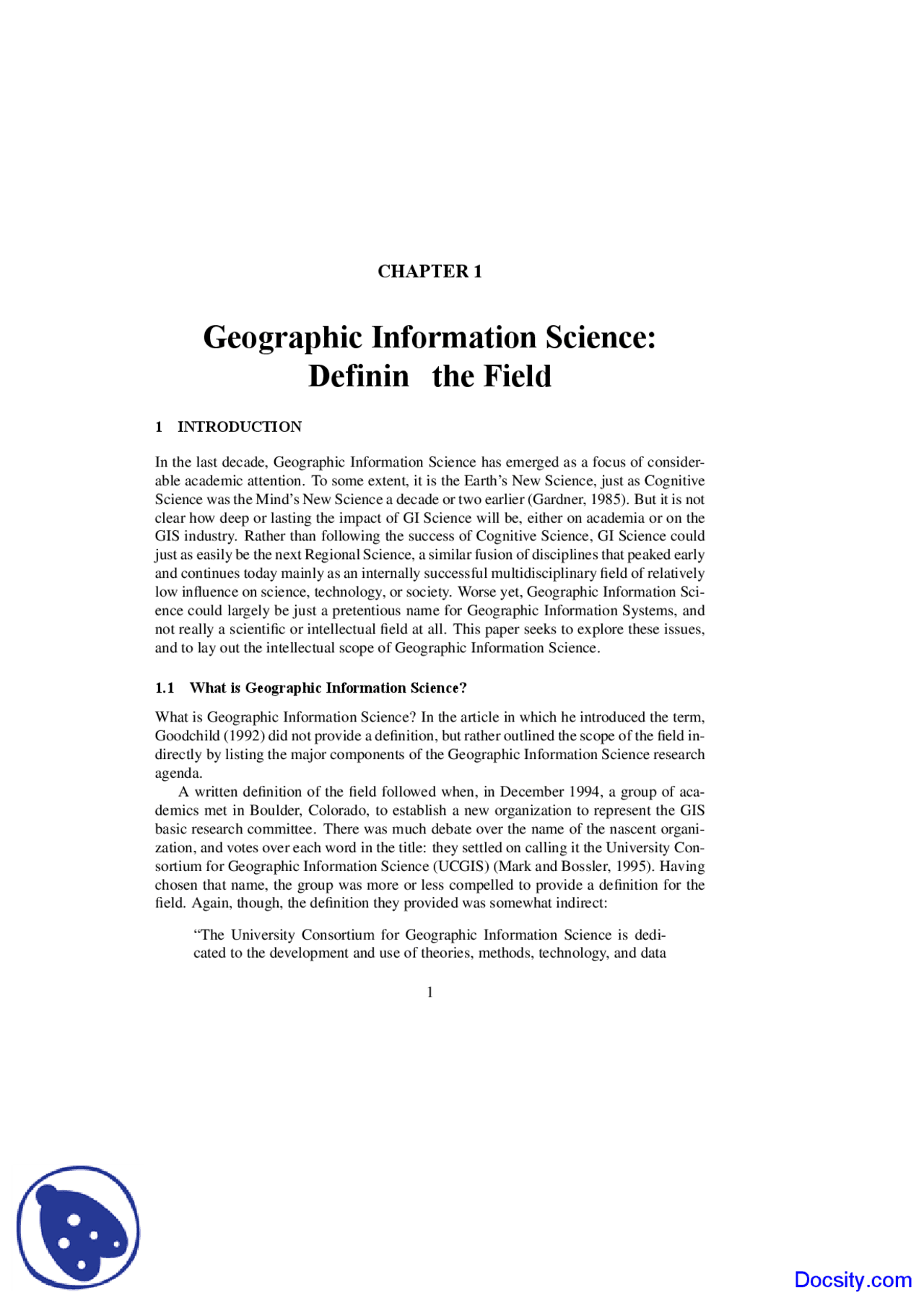 Geographic Information Science - GIS and Mapping - Lecture Notes - Docsity