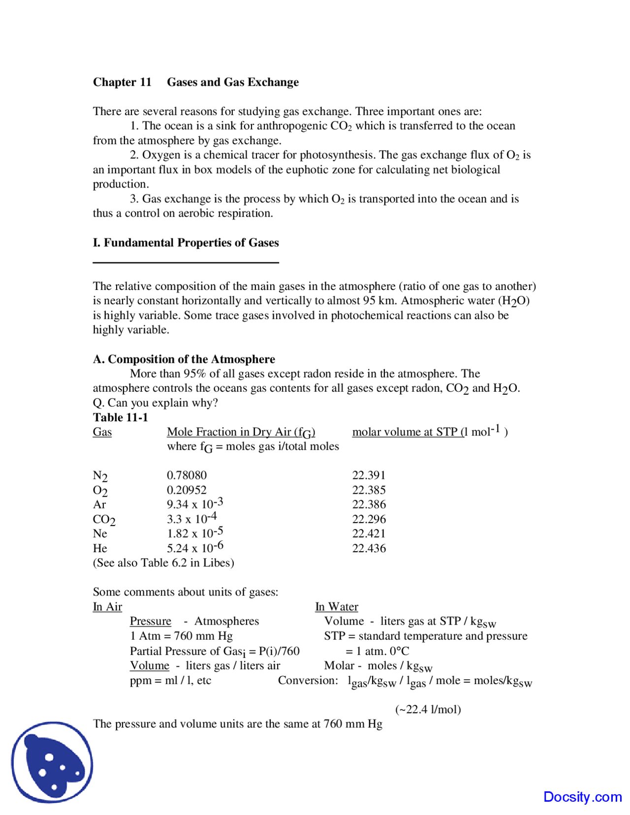 Gas Exchange - Geochemistry I - Lecture Notes | Study notes ...