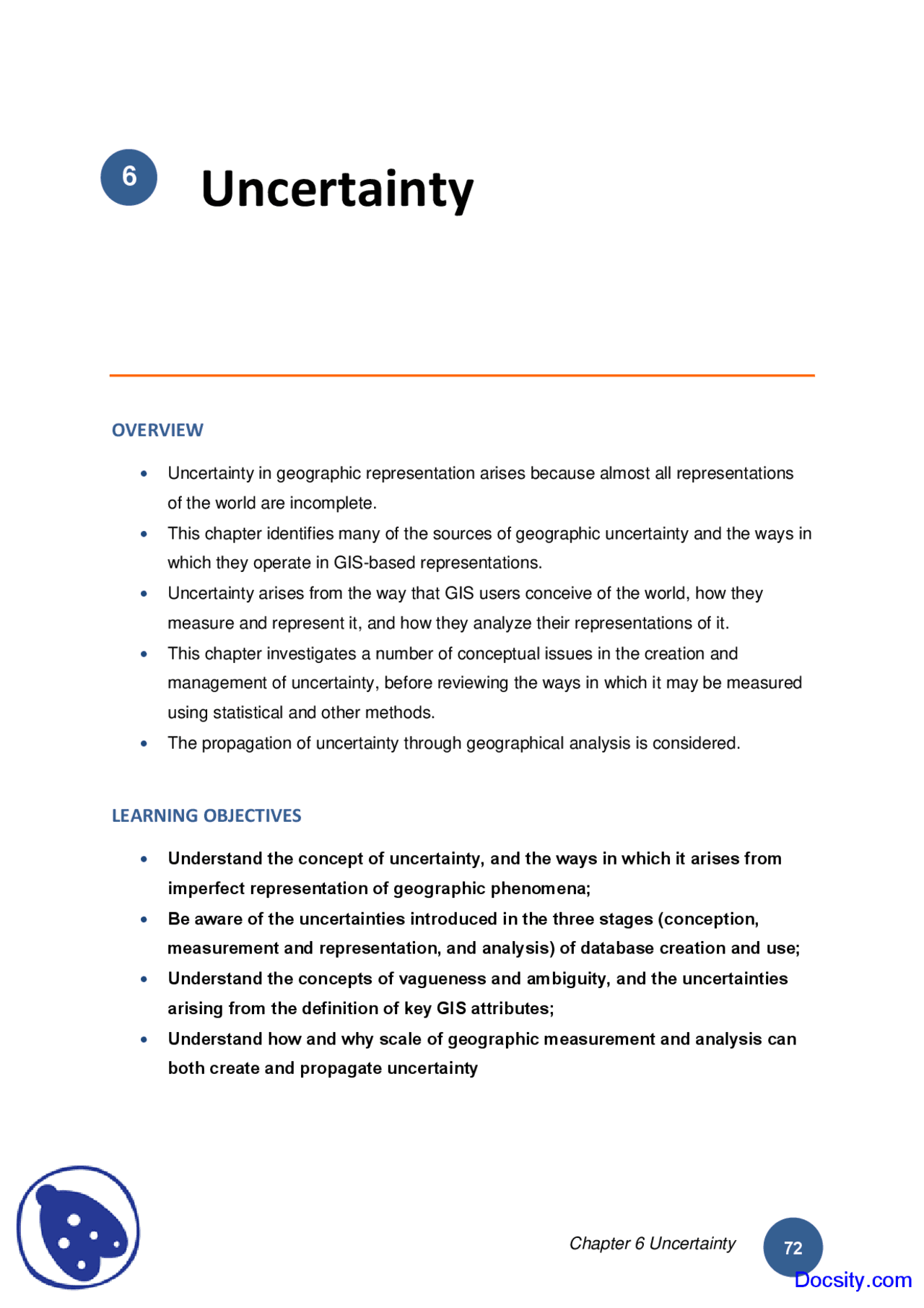 Uncertainty - GIS and Mapping - Lecture Notes - Docsity