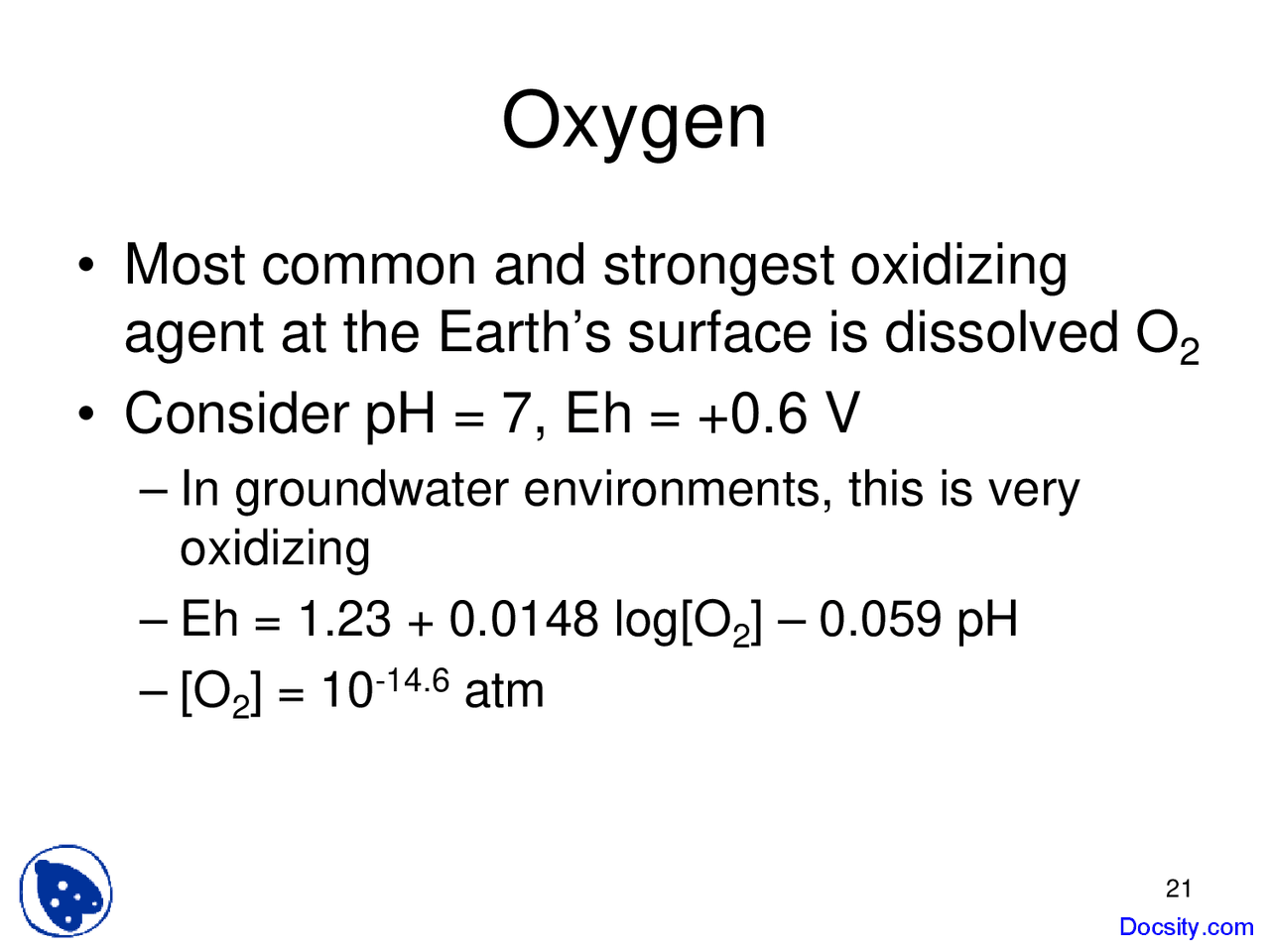 Oxygen - Geochemistry I - Lecture Slides - Docsity