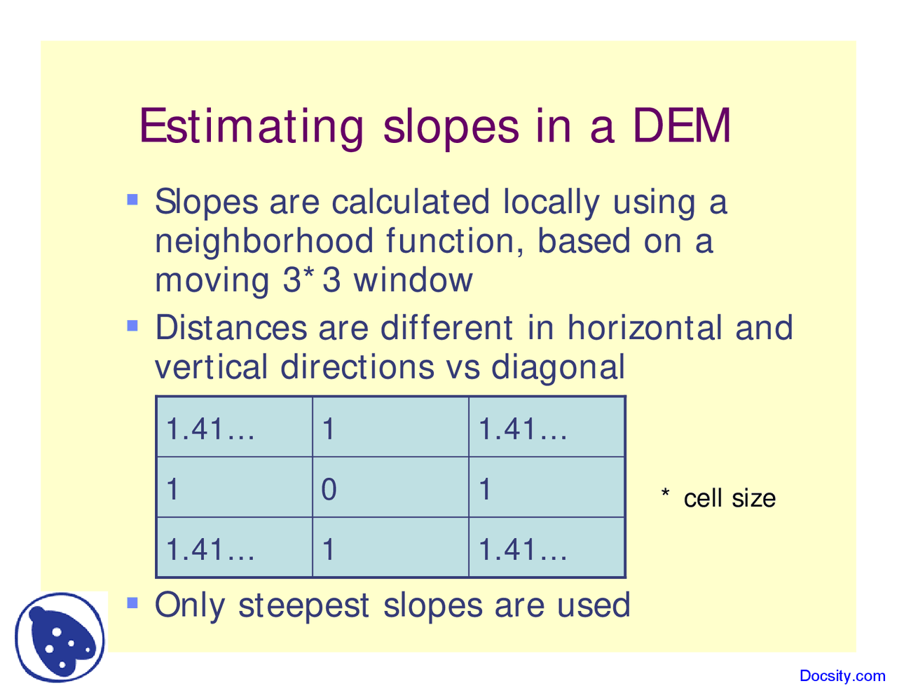 Estimating Slopes in a DEM - GIS and Mapping - Lecture Slides - Docsity
