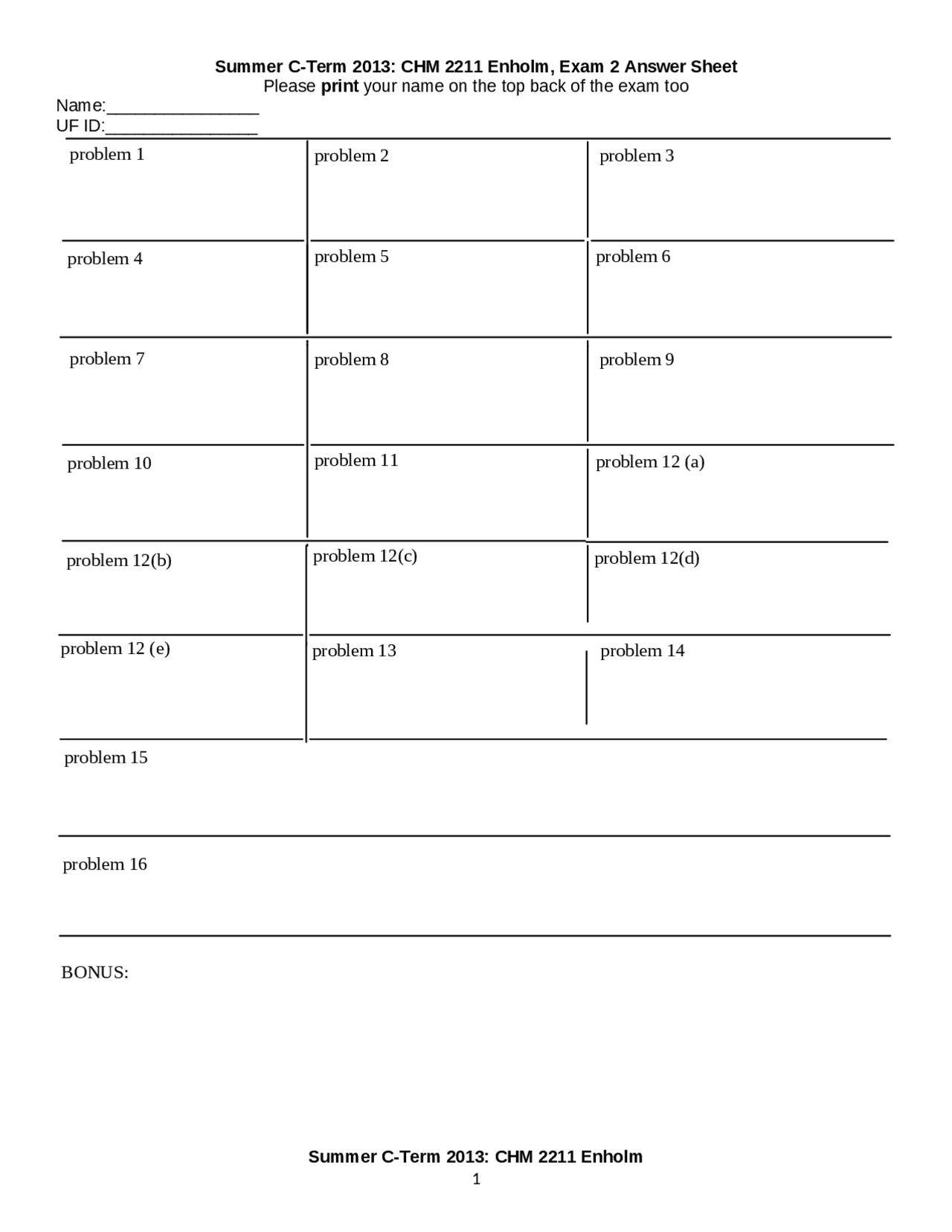 Nomenclature - Exam 2 Answer Sheet | Organic Chemistry II | CHM 2211 ...