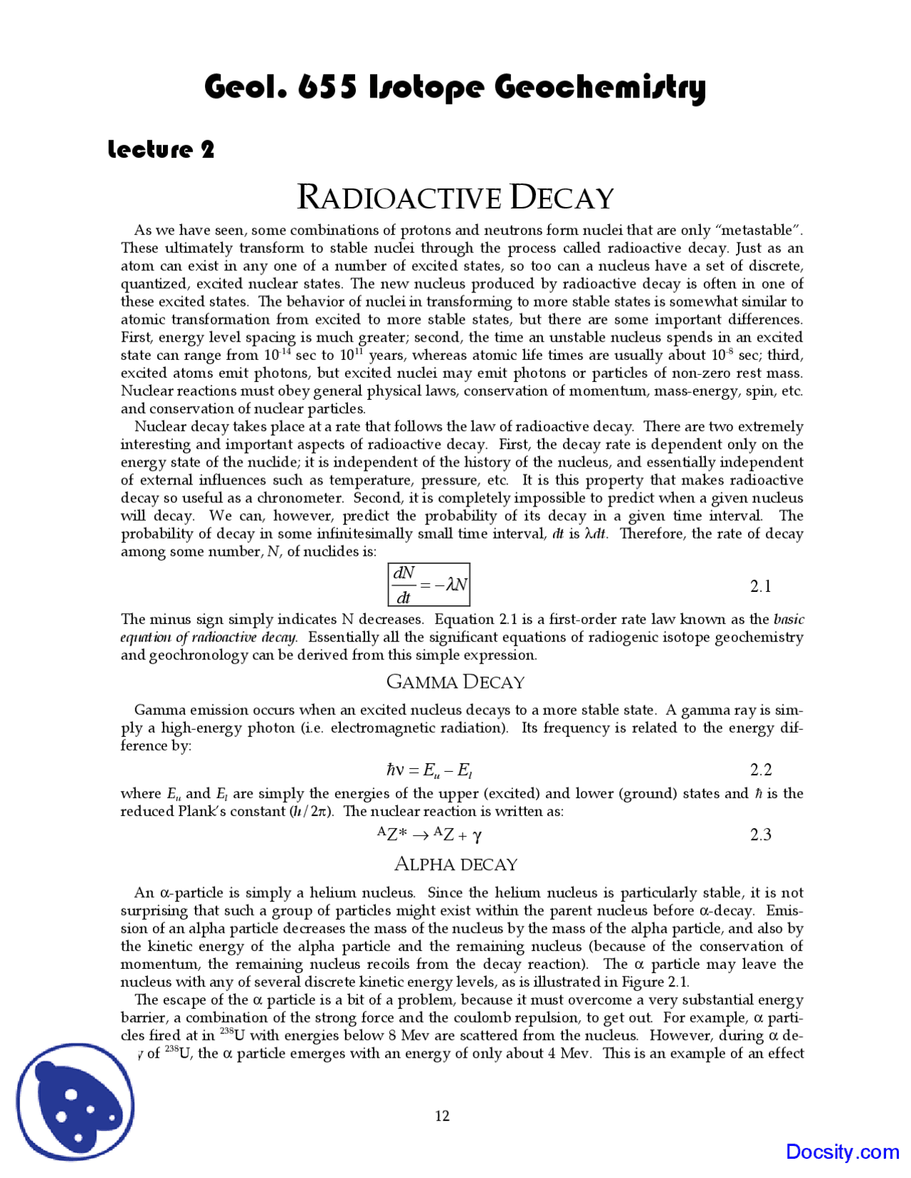 Nuclear Fragments - Geochemistry I - Lecture Notes - Docsity