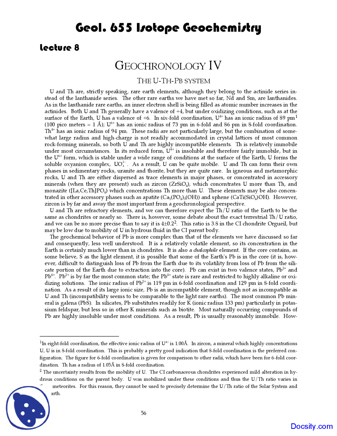 Isochrons - Geochemistry I - Lecture Notes - Docsity