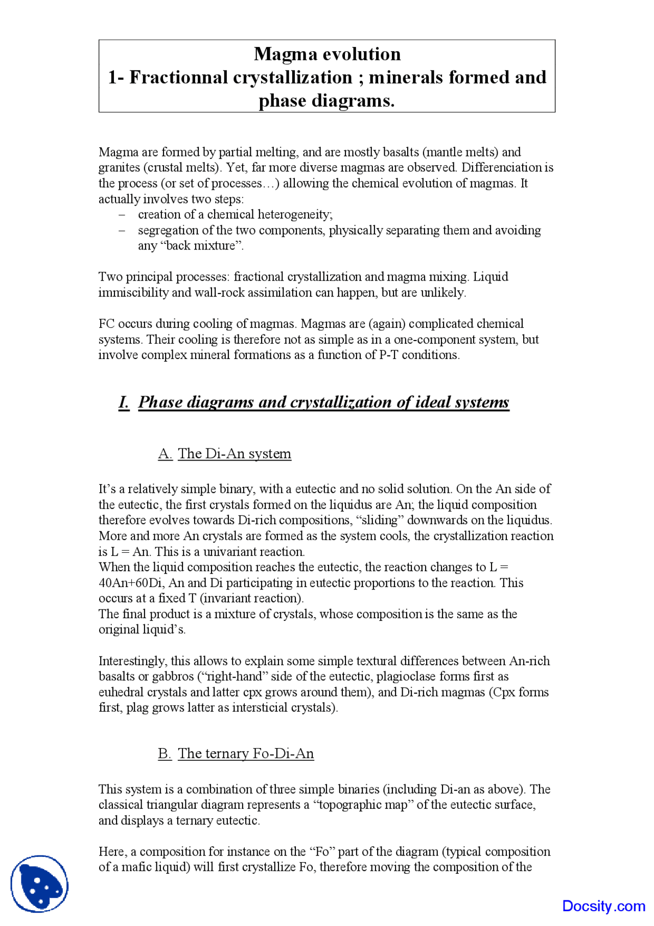 Magma Evolution - Geochemistry I - Lecture Notes | Study notes ...