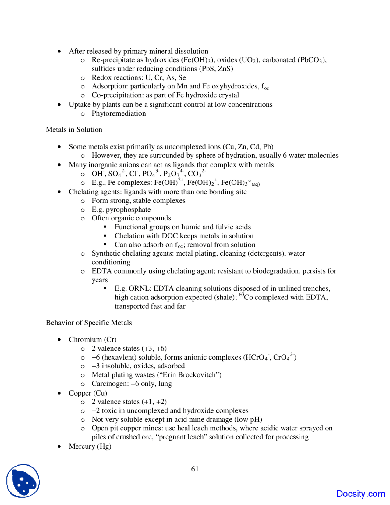 Mineral Dissolution - Geochemistry I - Lecture Notes - Docsity