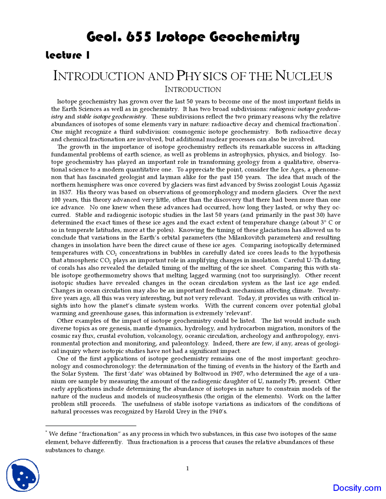 Astrophysics - Geochemistry I - Lecture Notes - Docsity
