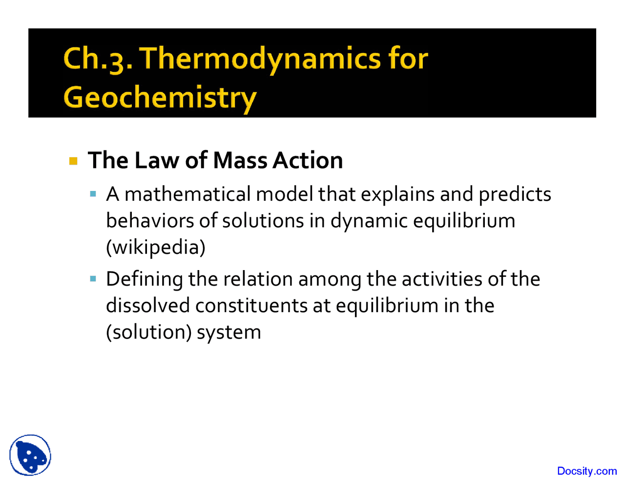 Mass Action - Geochemistry I - Lecture Slides - Docsity