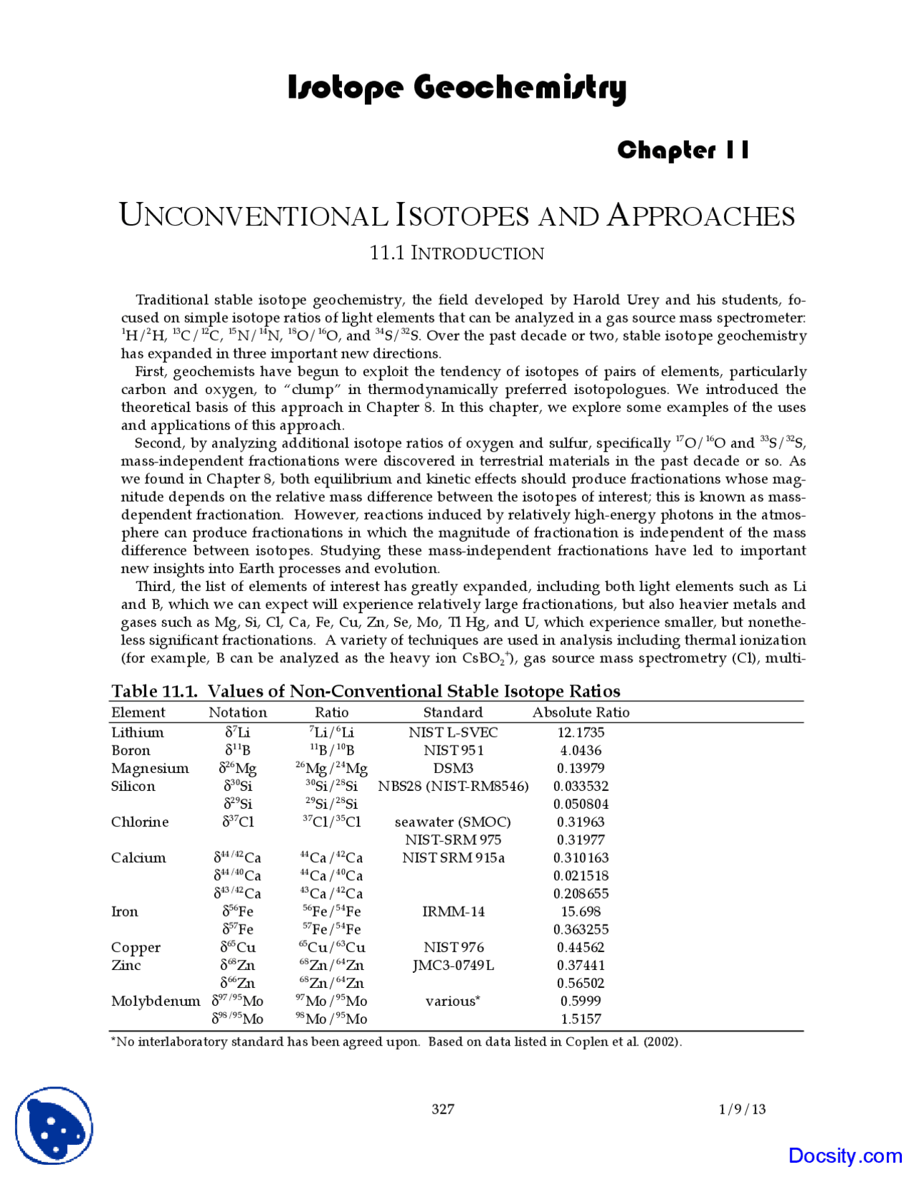 Traditional stable - Geochemistry - Lecture Notes - Docsity