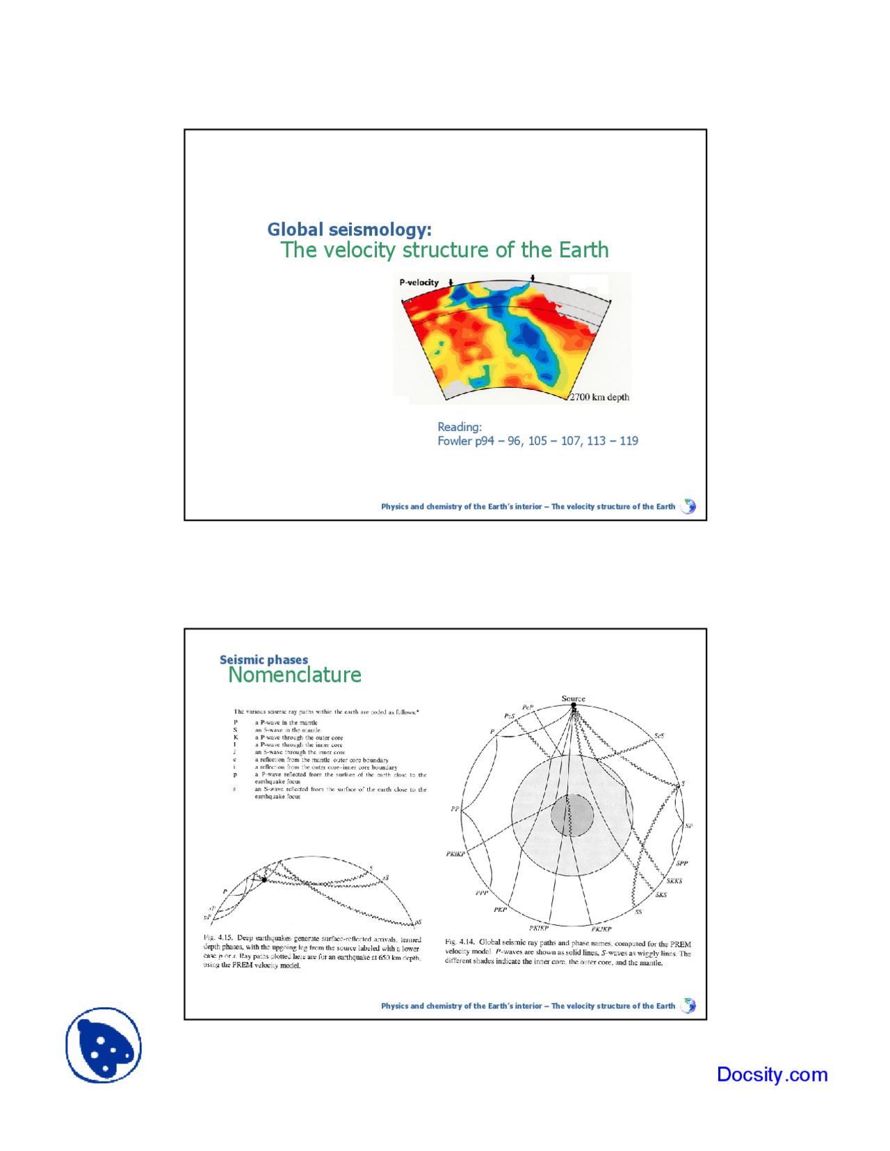 Velocity Structure - Geochemistry - Lecture Slides - Docsity