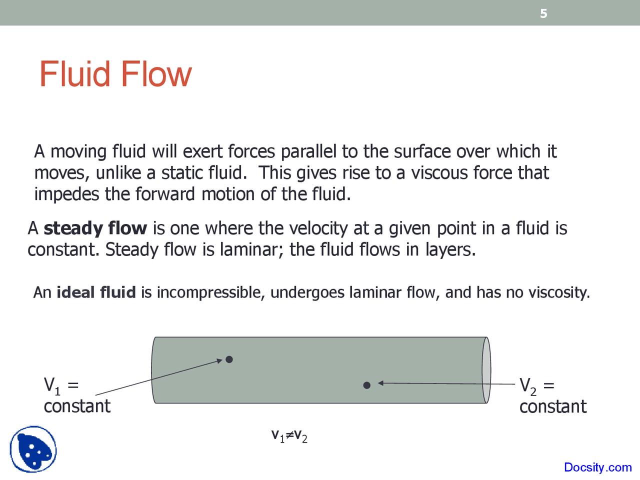 Fluid Flow - General Physics I - Lecture Slides - Docsity