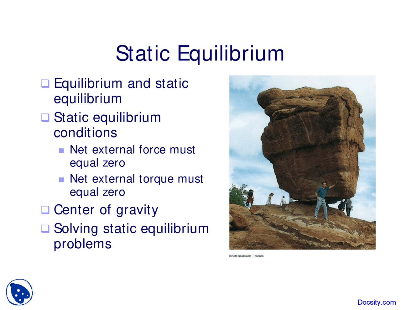 Static Equilibrium II - General Physics I - Lecture Slides - Docsity