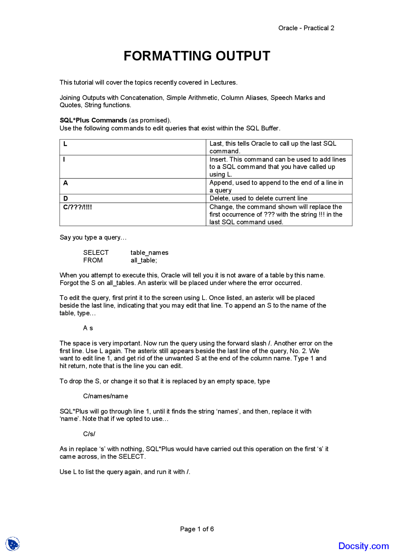 Formatting Output - Buisness Management - Lecture Notes - Docsity