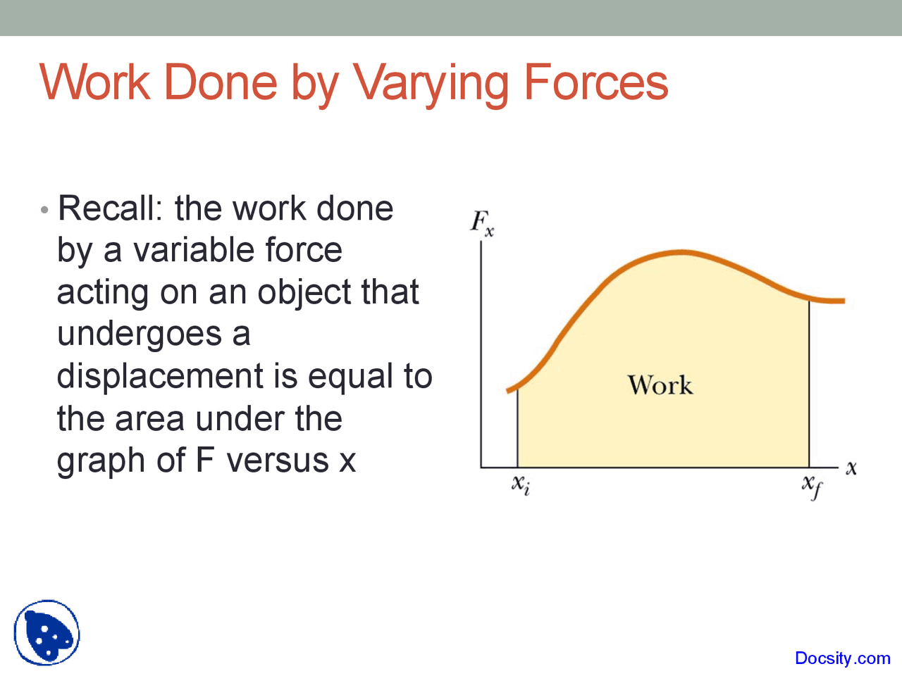 Work Done by Varying Forces - General Physics I - Lecture Slides - Docsity