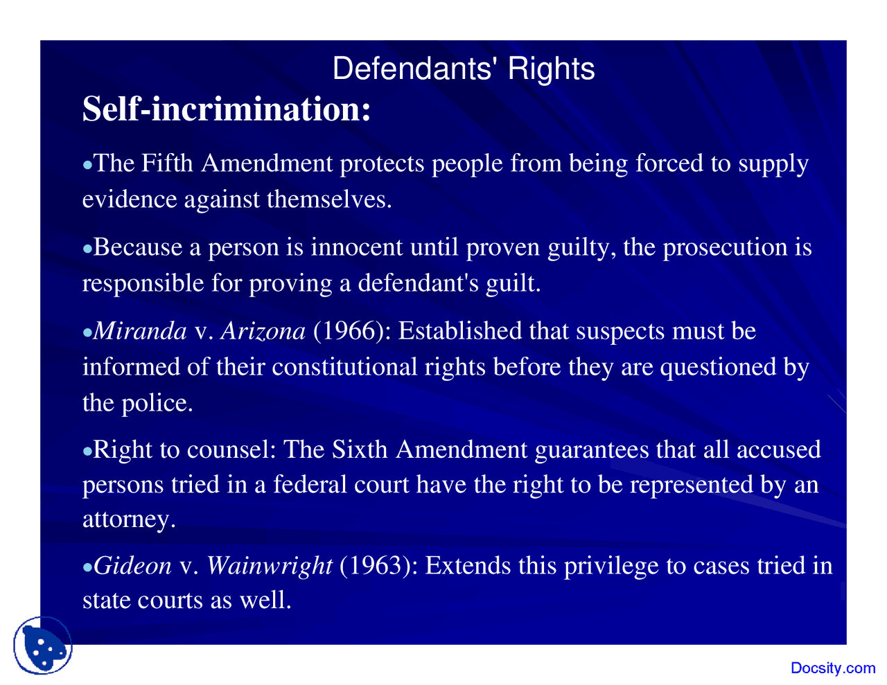 Defendants' Rights - Asset Managment - Lecture Slides - Docsity