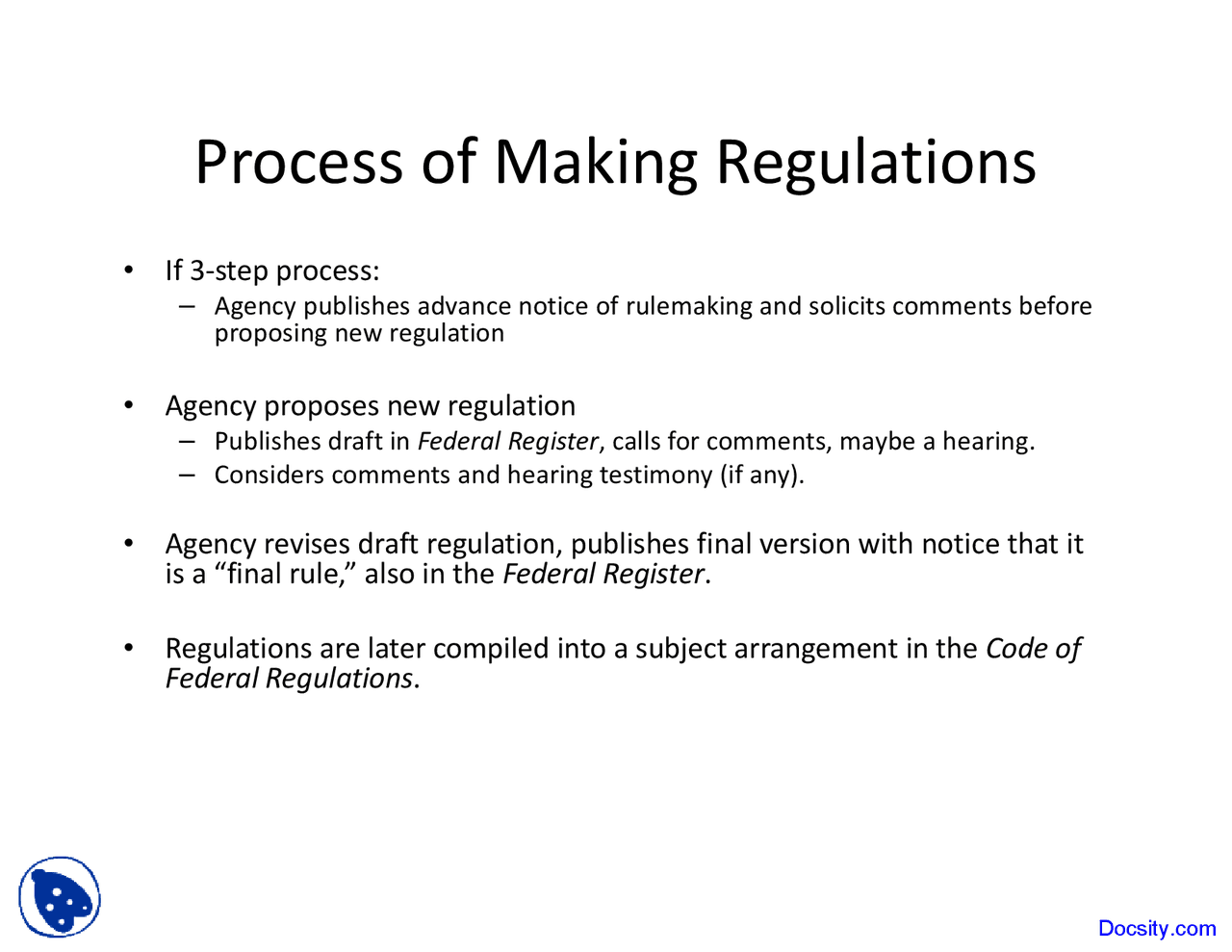 Making Regulations Making Regulations - Asset Managment - Lecture Slides - Docsity