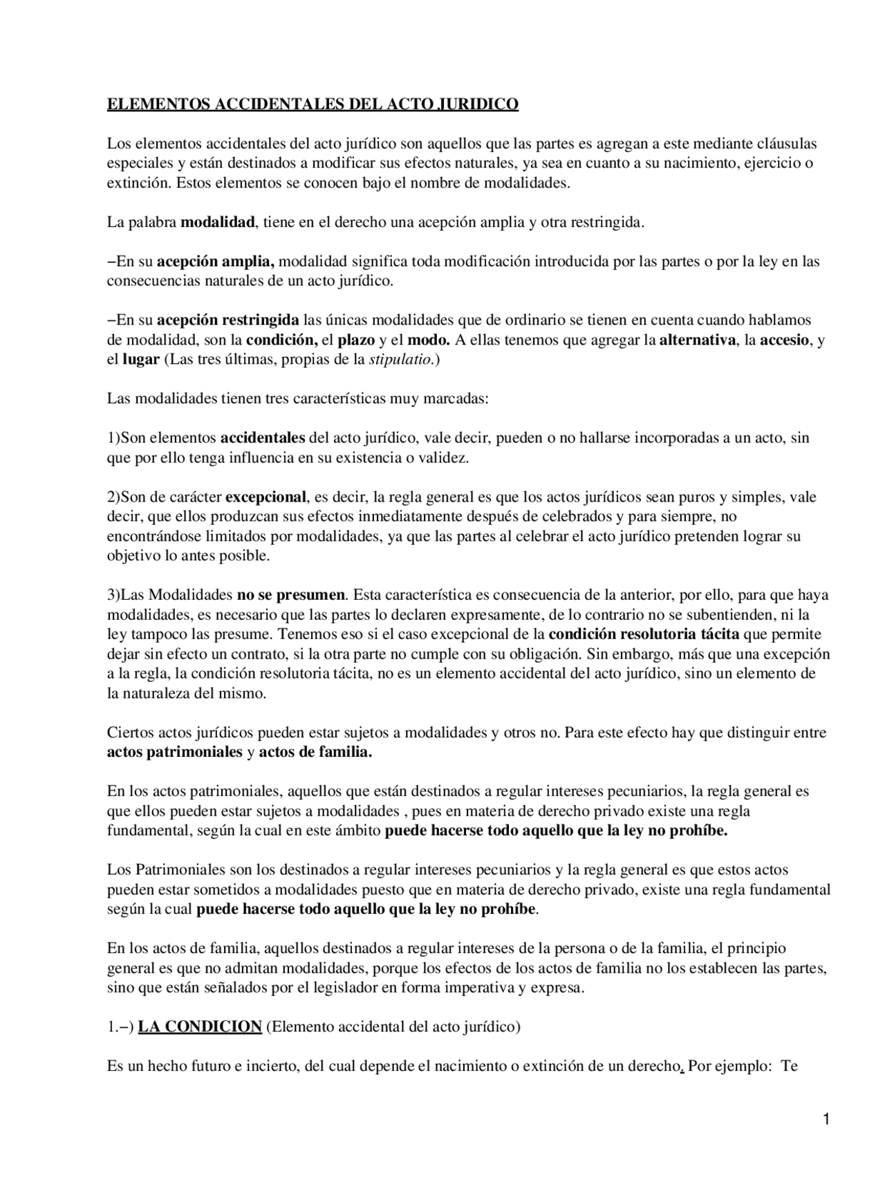 Elementos Accidentales del Acto Juridico Apuntes Derecho Romano Apuntes de Derecho Romano
