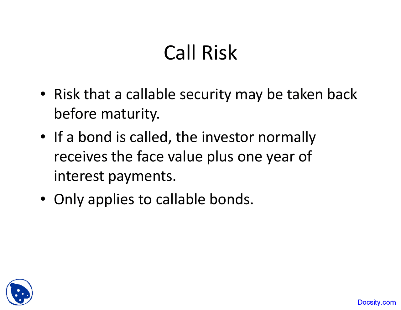 Call Risk - E-Commerce - Lecture Slides - Docsity