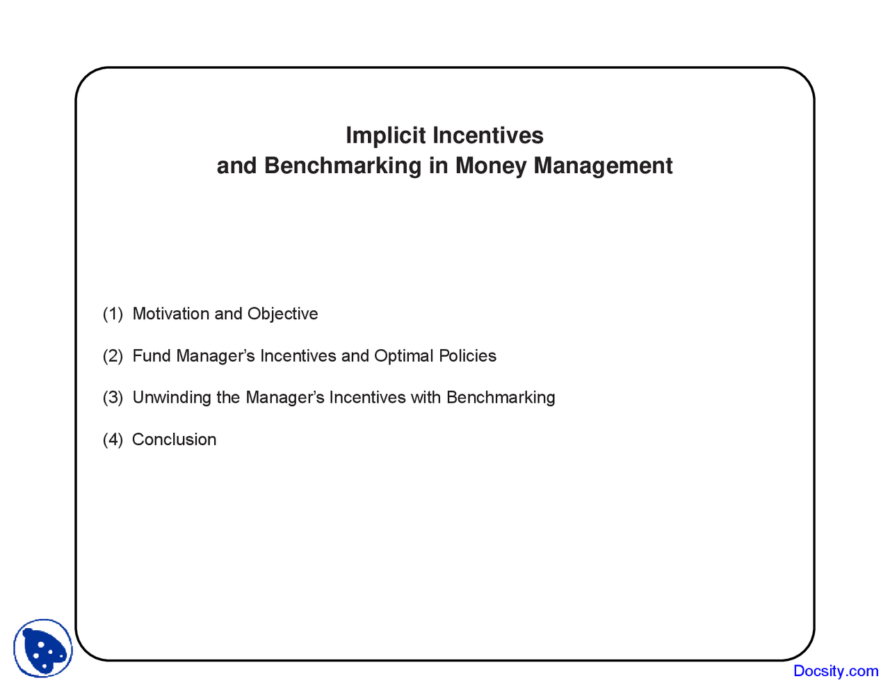 Benchmarking in Money Management Banking Lecture Slides Docsity