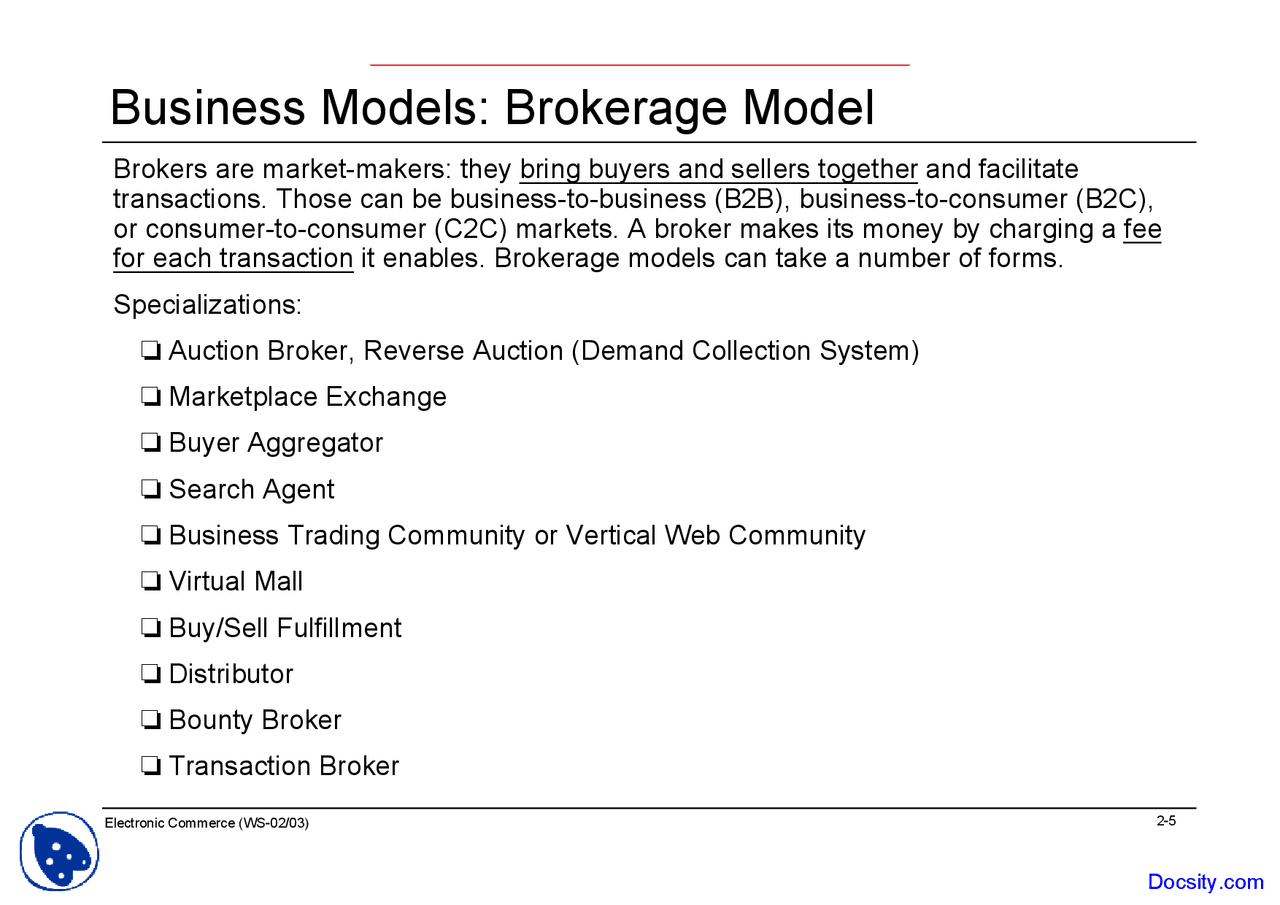 Brokerage Model - E-Commerce - Lecture Slides - Docsity