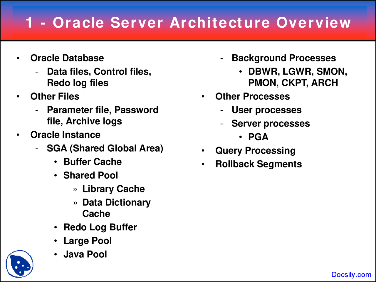Oracle Set Server Tutorial Oracle Server Architecture Overview - Buisness Management - Lecture ...