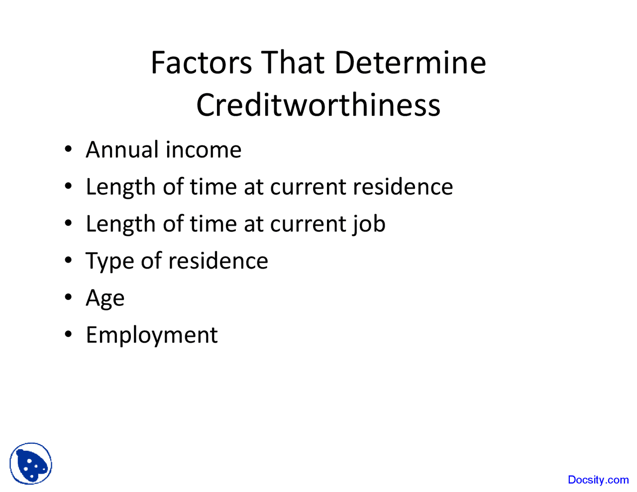 Creditworthiness Lecture Slides Docsity