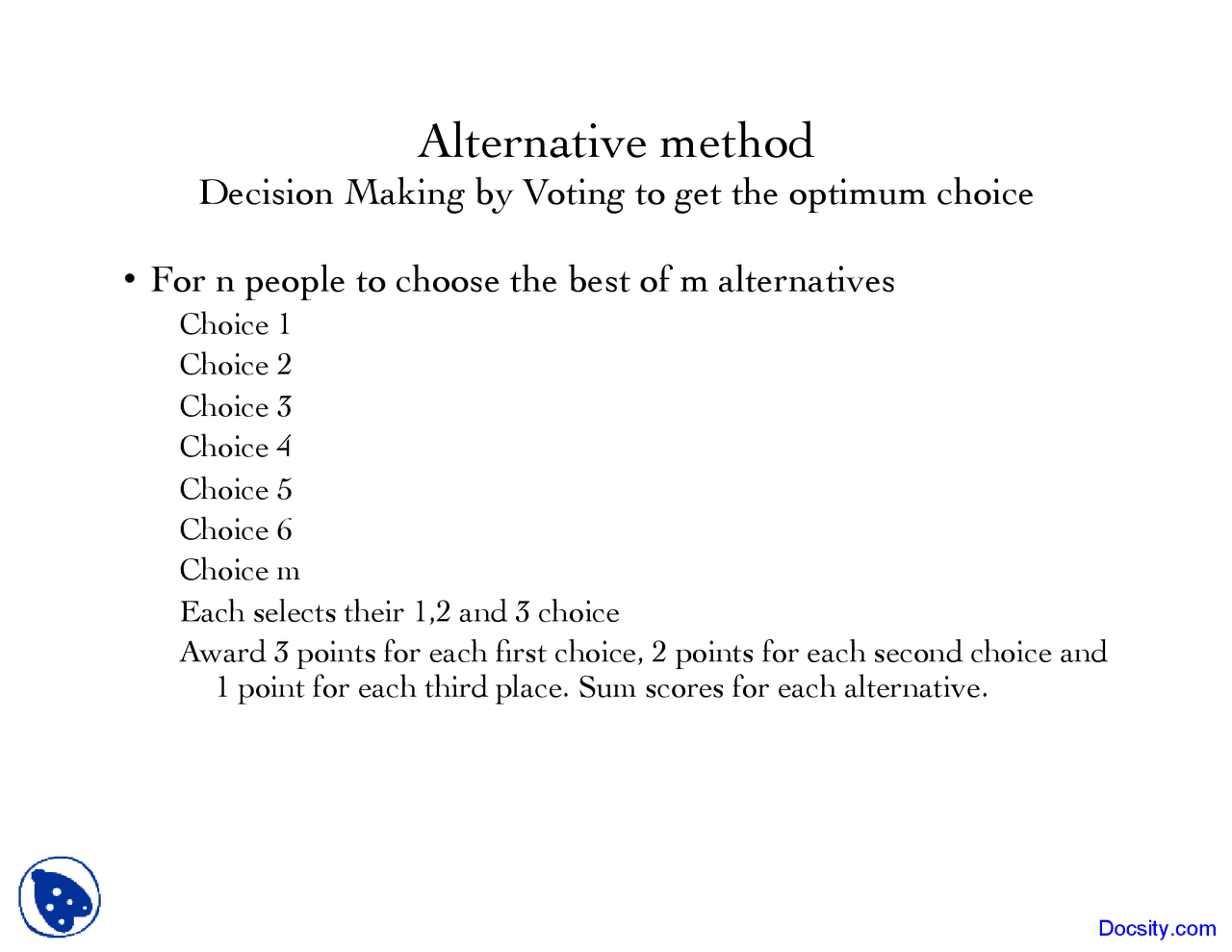 Alternative Method - Marketing - Lecture Slides - Docsity