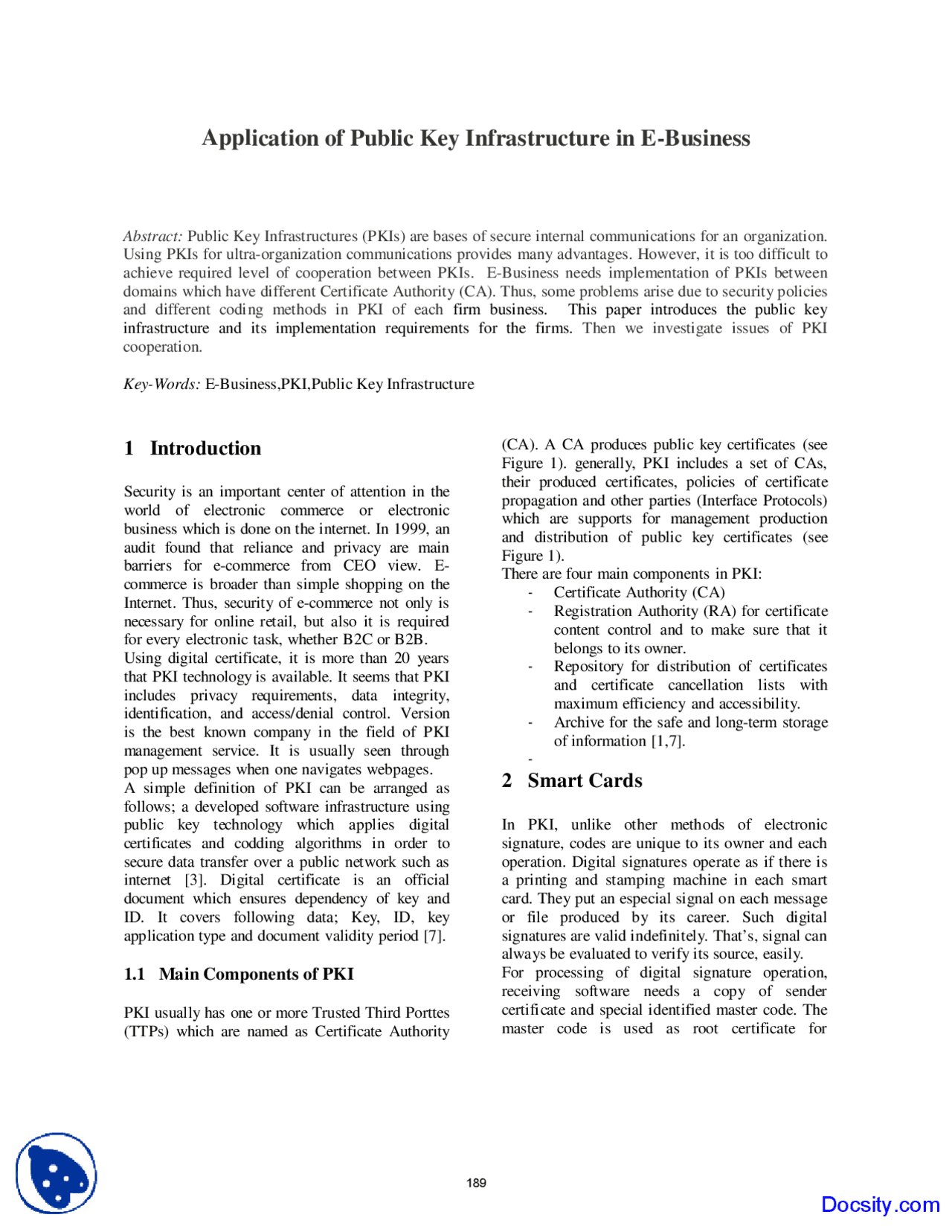 Application of Public Key Infrastructure in E Business - Docsity