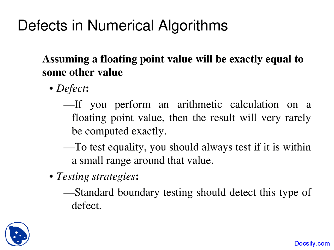Defects in Numerical Algorithms - Banking - Lecture Slides - Docsity