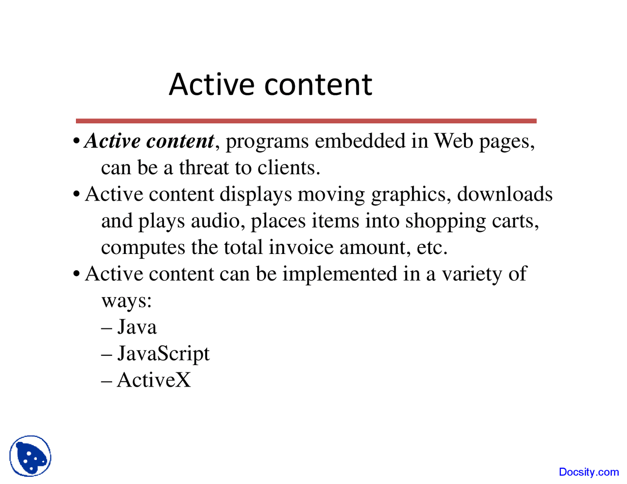 Active Content - E-Commerce - Lecture Slides - Docsity