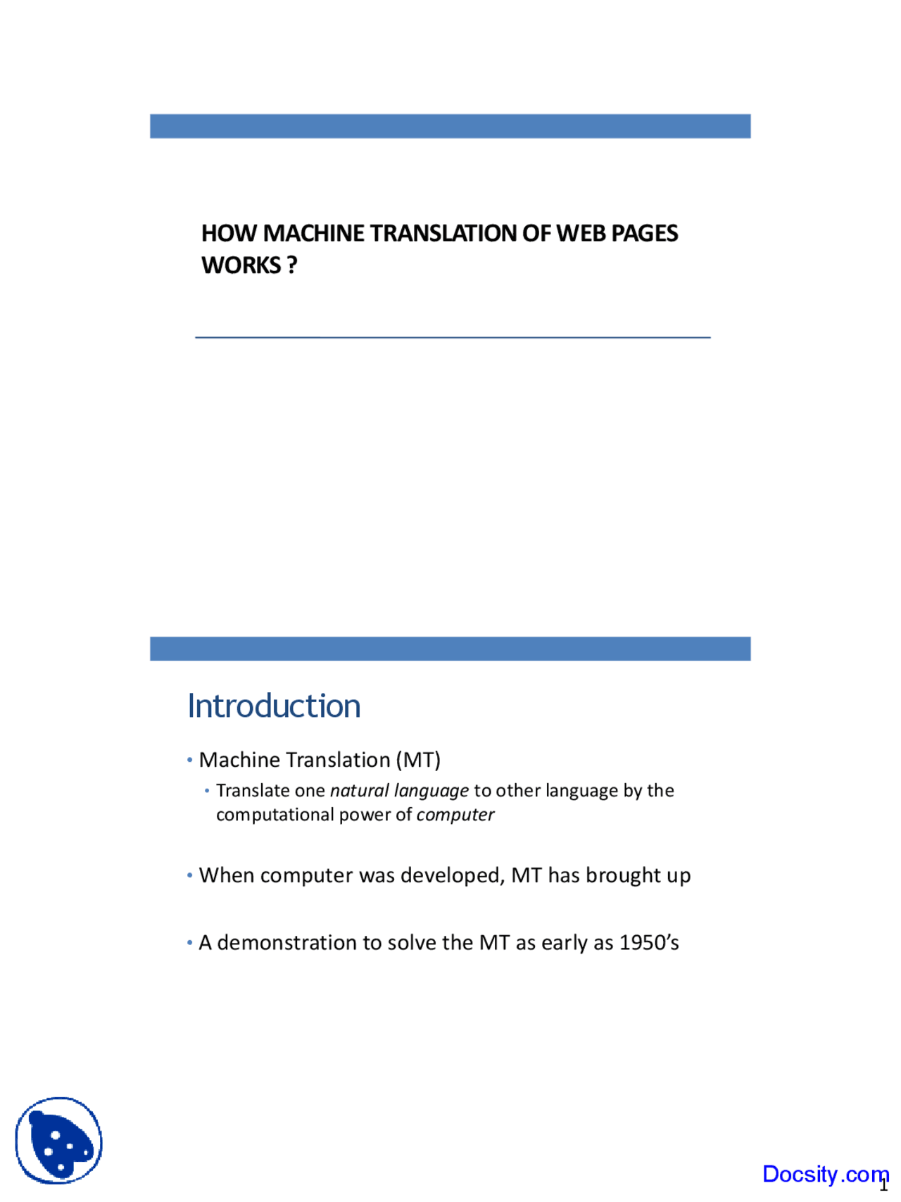 Machine Translation - E-Commerce - Lecture Slides - Docsity