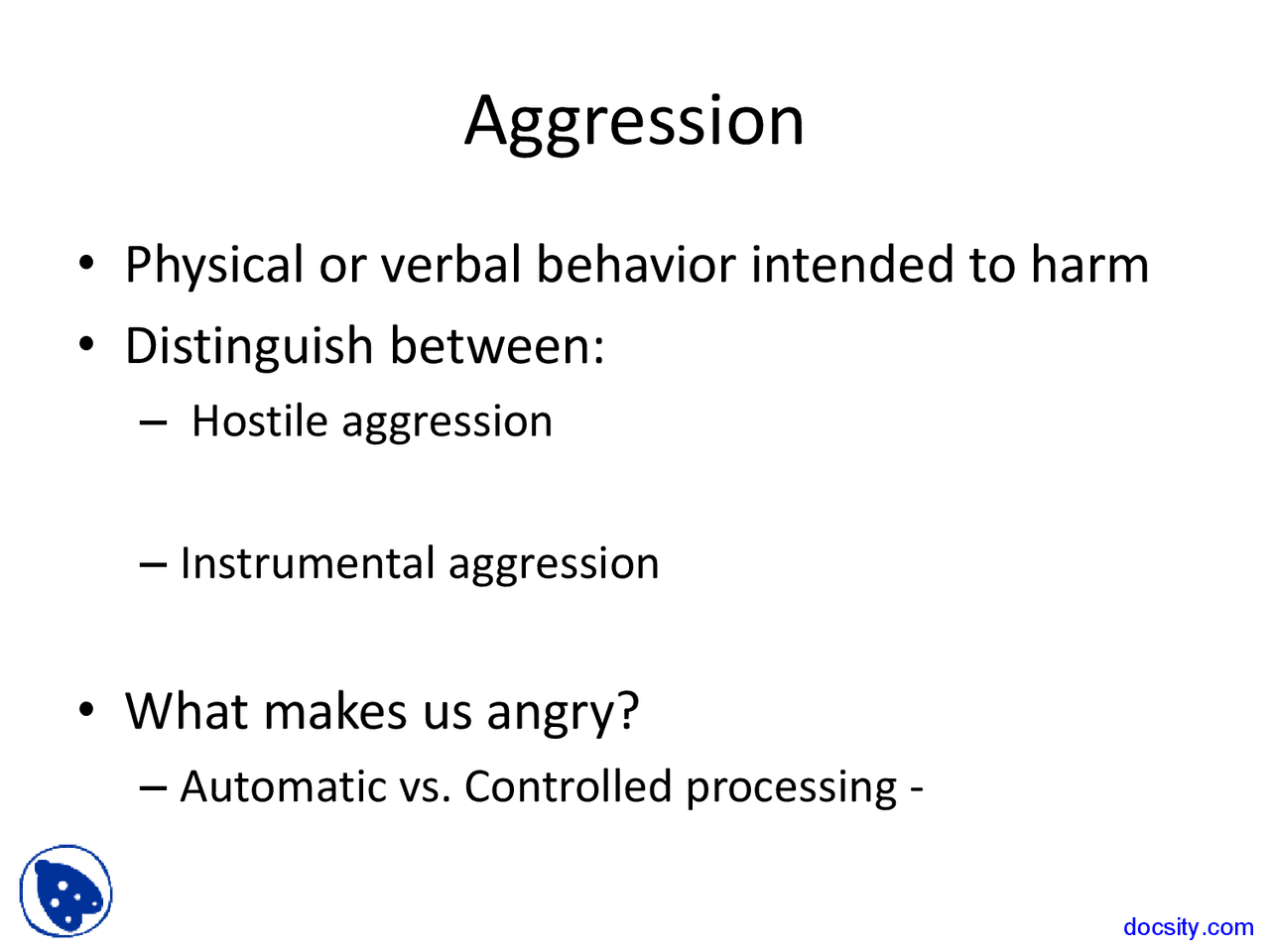 Aggression - Lecture Slides - Social Psychology - Docsity